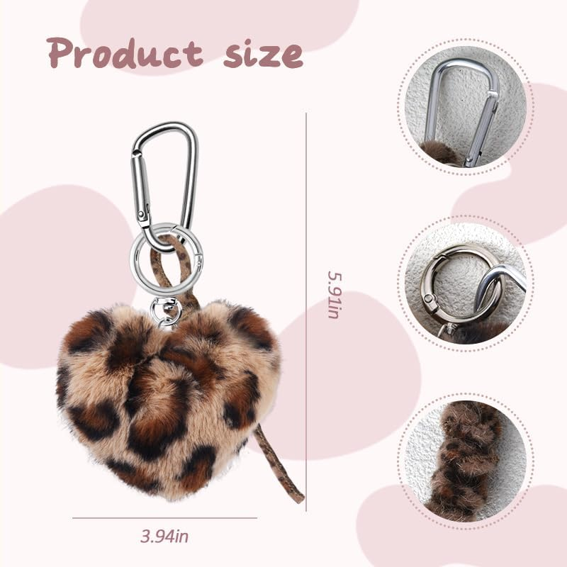Leopard Keychain Heart Shaped Keychains for Women Girls Y2K Leopard Print Fuzzy Heart Bag Charms for Handbags Backpack Keychains for Girls Women Girlfriend Birthday Gifts for Daughter Fluffy Keyring image number 6
