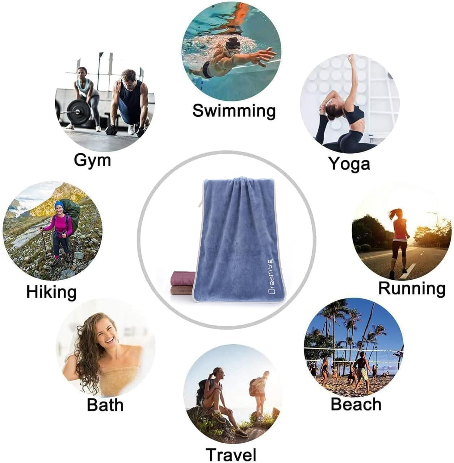 3 Pcs Microfibre Fitness Towel Set, Quick Drying and Absorbent, Compact, Microfibre Towel, Training Sweat Sports Towels, Camping Bath Towel, Beach Towel and Travel Towel, 35 X 75 Cm image number 1