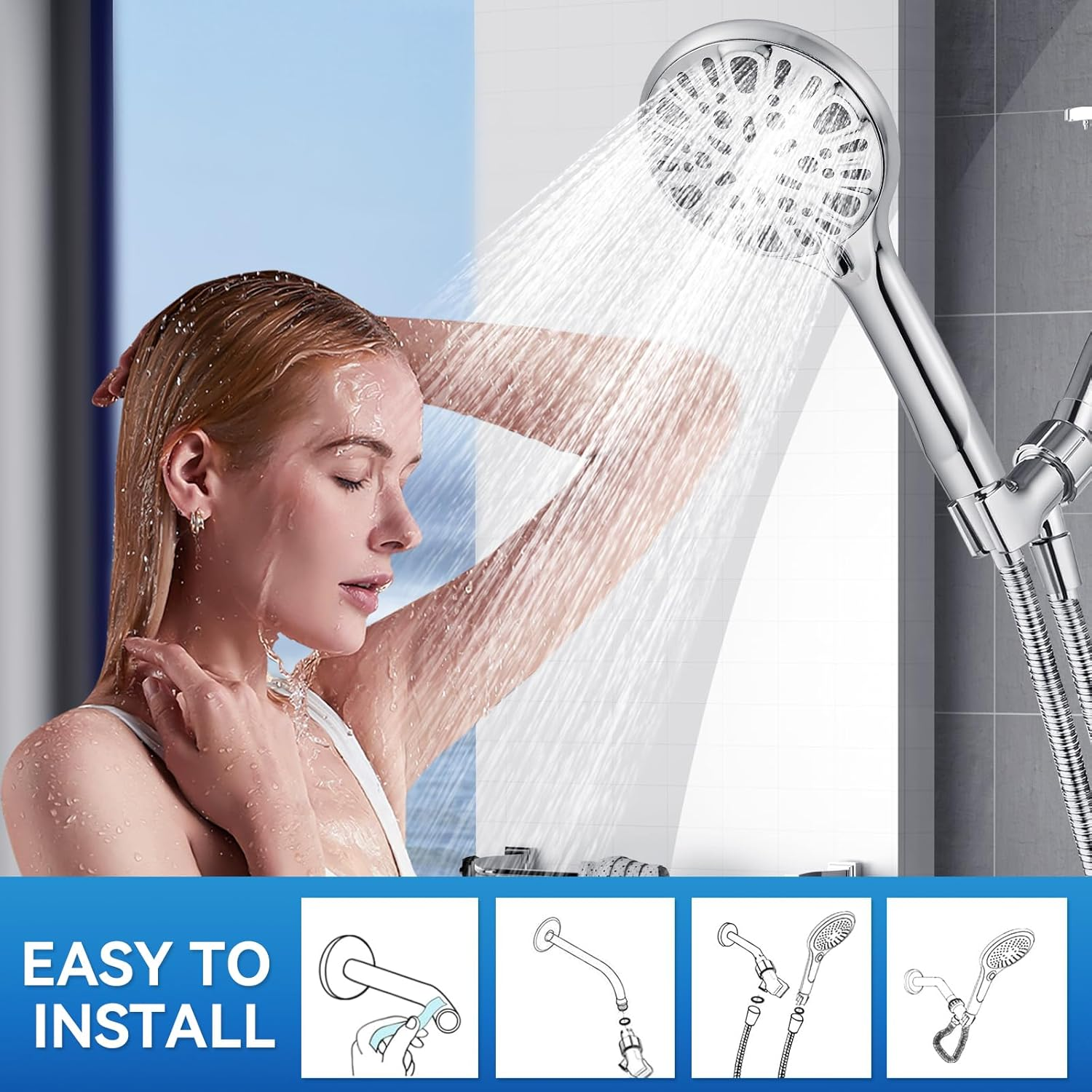 Kovizen Filtered Shower Head, 9 Functions Spray Settings Handheld Showerhead,High Pressure Shower Head with Filter for Hard Water-Remove Chlorine