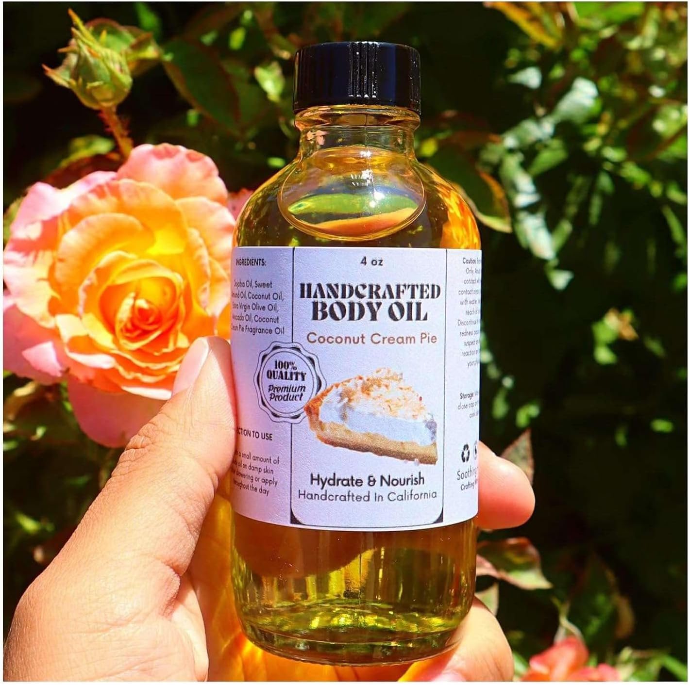 Pohdhk Coconut Cream Pie Body Oil, Handcrafted Body Oil Coconut Cream Pie, Body Juice Oil Vanilla, Moisturizing Body Oil Vanilla, Hand Crafted Body Oil for All Skin Types (Coconut) image number 1