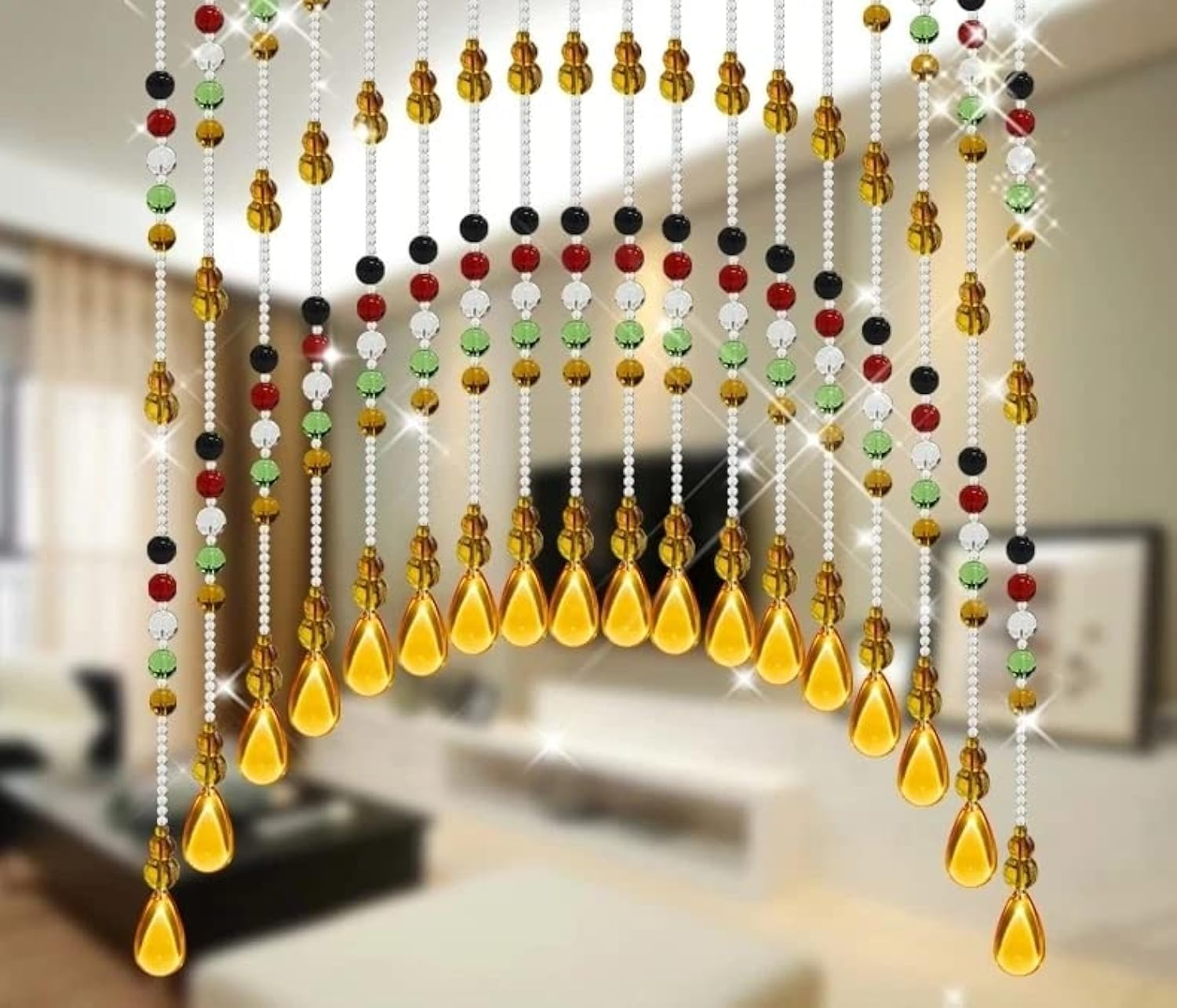 Rekelola Hanging Glass Door Beads Beaded Curtains Valance Self-Adhesive for Doorways Crystals Stran Arched Windows, Clear Crystal Room Bead Partition Curtain Frame Closets 7 Red (Zl-202304-Red)