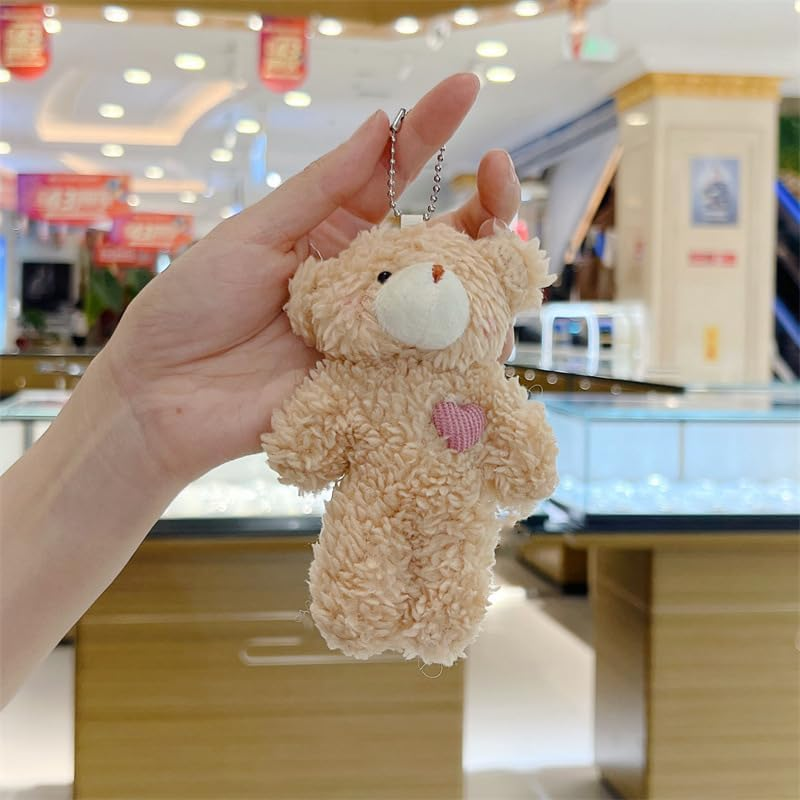 Junfamilee Brown Bear Plush Keychain, Stuffed Animals Bag Pendant, Kawaii Plush Rabbit Keychain, DIY Trinket Dog Plush Keyring Car Keychain Heart Teddy Bears ，Car Keychains Car Accessories, Brown image number 1