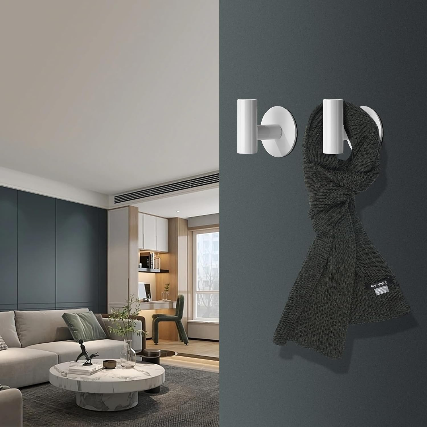 YUET Bath Towel Robe Hooks Self Adhesive No Drilling, Stick on Metal Coat Hooks, SUS 304 Stainless Steel Clothes Holder, Shower Wall Hook for Bathroom Hotel Kitchen Office Closet, 2 Pack (White) image number 1