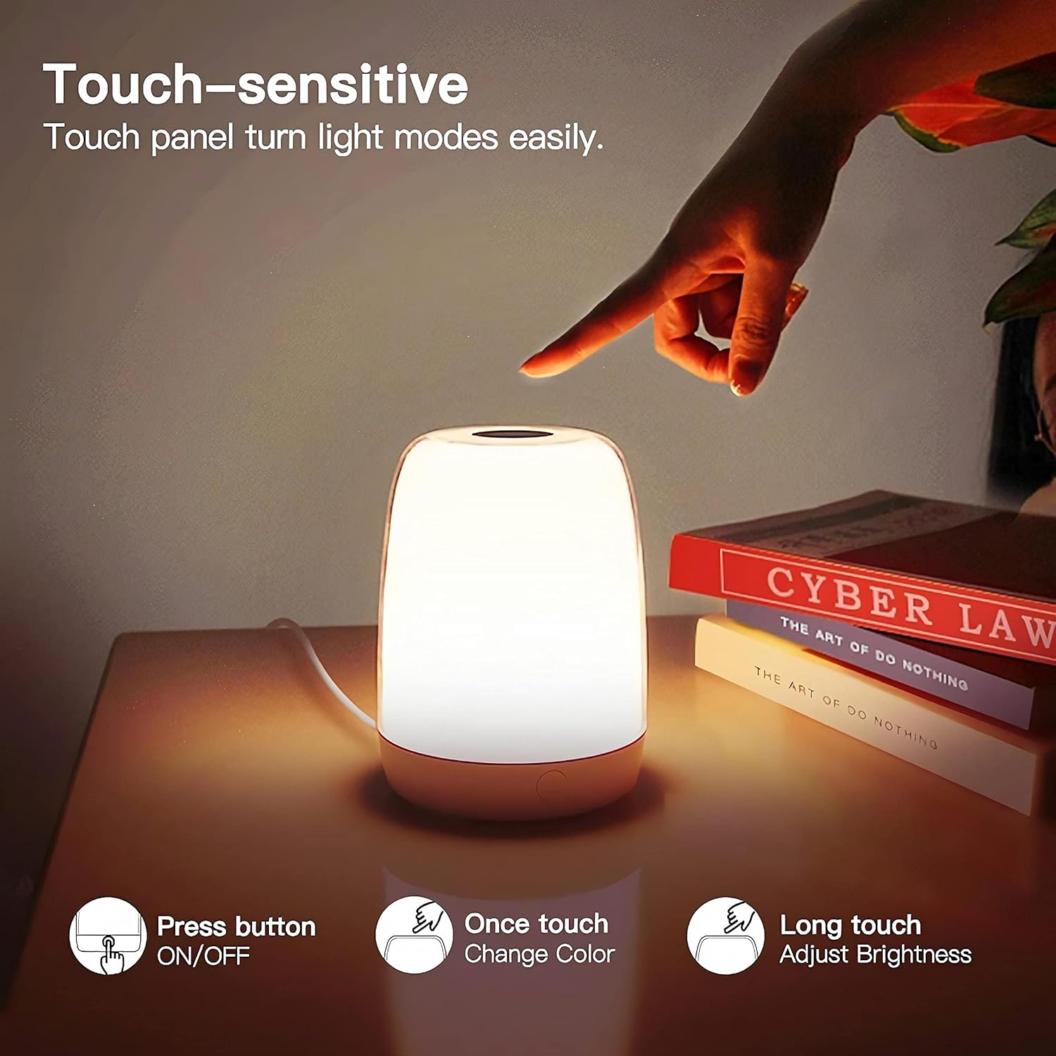 Fistech Touch Sensor Rechargeable Night Light Table Lamps for Bedrooms Dimmable Warm White Light & Color Changing image number 4