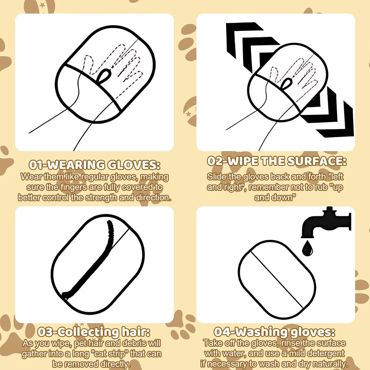 KRYMXAR Fellmagnet Gloves, Set of 4, Gloves for Removing Pet Hair, Cat Hair Glove for Sensitive Care, Lightweight and Comfortable for Pets and Furniture image number 4