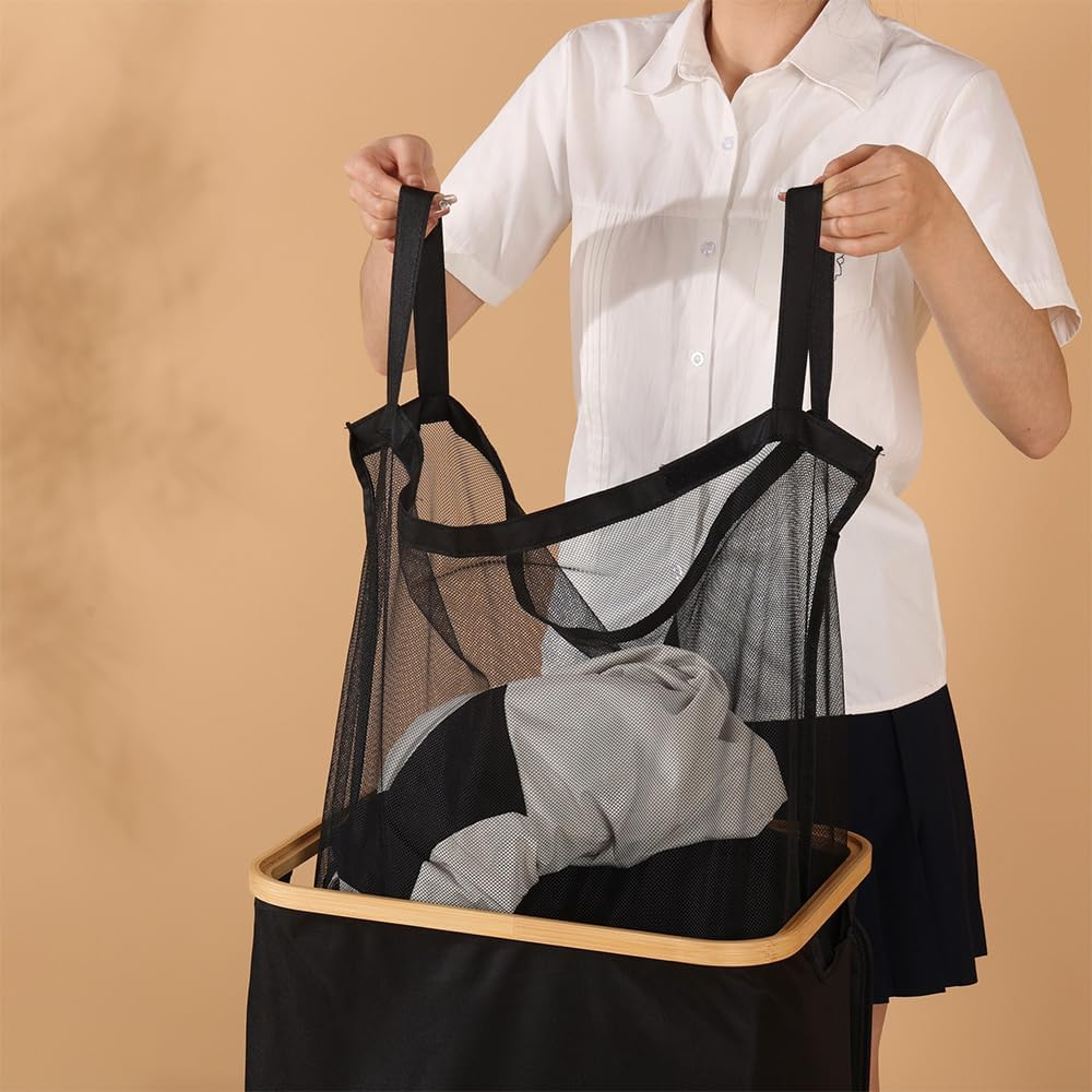 Laundry Hamper with Lid, Large Foldable Laundries Hampers, Slim Laundry Hampers with Lid, Cloth Storage Basket, Black Hamper for Laundriese, Removable Inner Bag, Narrow Laundries Basket image number 1