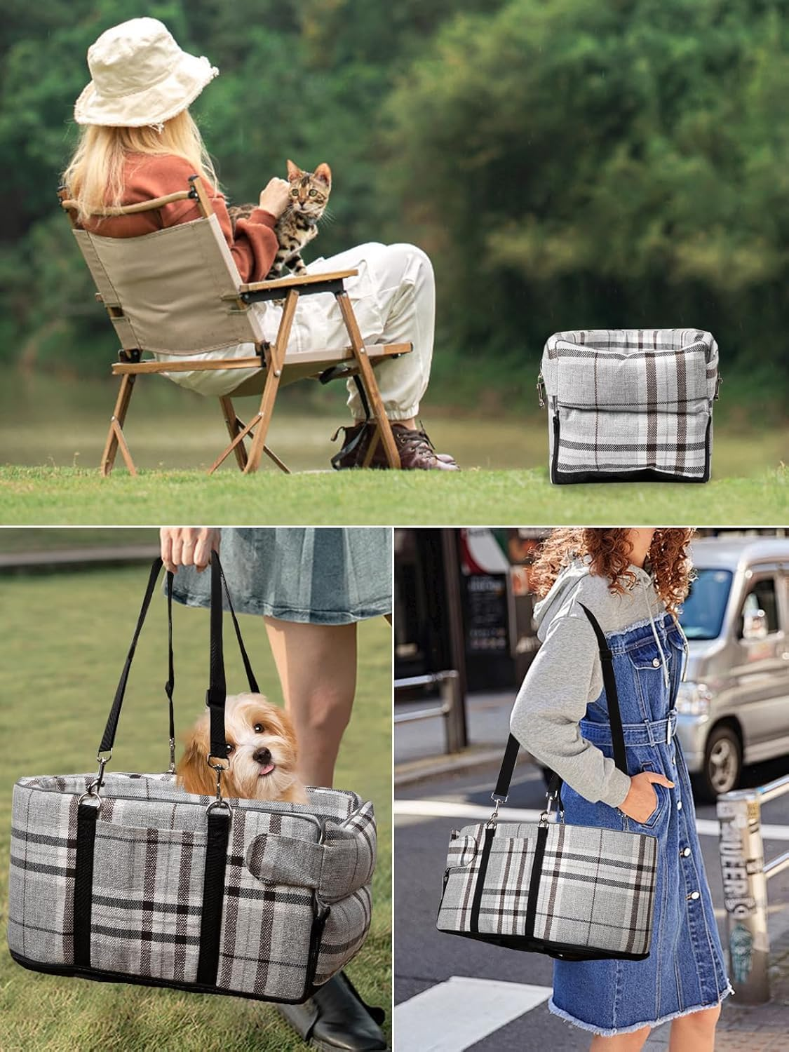 Pet Car Seat for Small Dogs and Puppies &ndash; Anti-Collapse Center Console Seat with Soft Cushion and Safety Belt, Portable Armrest Seat for Pets up to 7 Kg (Grid-Grey) image number 3