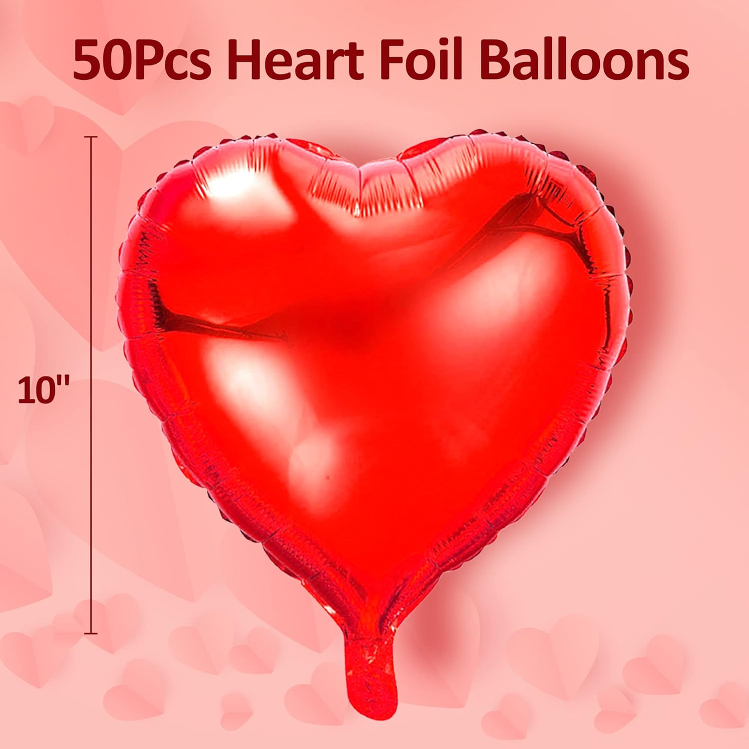 Love Balloons Red- 50Pcs 10Inch Foil Heart Balloon, Valentine Day Balloons, Room Decorations Kit Party Props Decor Balloons Valentines Day Heart Balloons image number 6