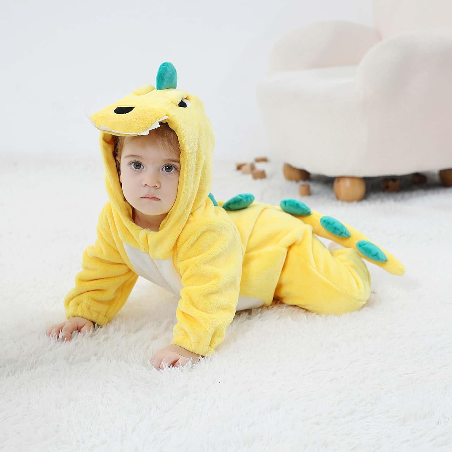 LOLANTA Unisex Baby Dinosaur Costume, Toddler Hooded Animal Costume, Flannel Union Suit image number 5