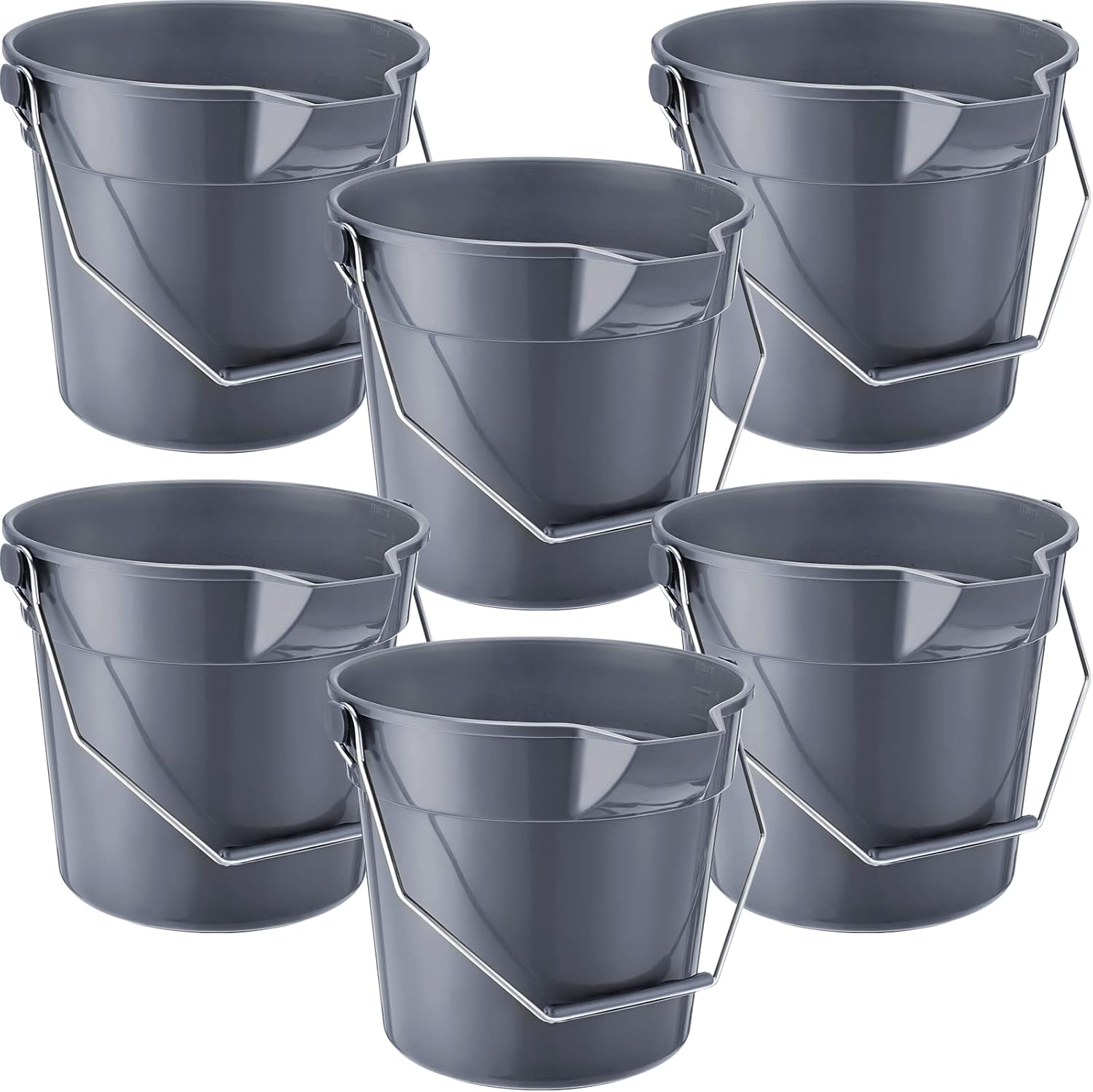 Didaey 6 Pcs 2.5 Gallon Bucket for Clean Heavy Duty Cleaning Bucket Plastic Pail Bucket with Handle and Spout round Industrial Bucket Pail for Cleaning Mopping Paint Storage Container (Grey)