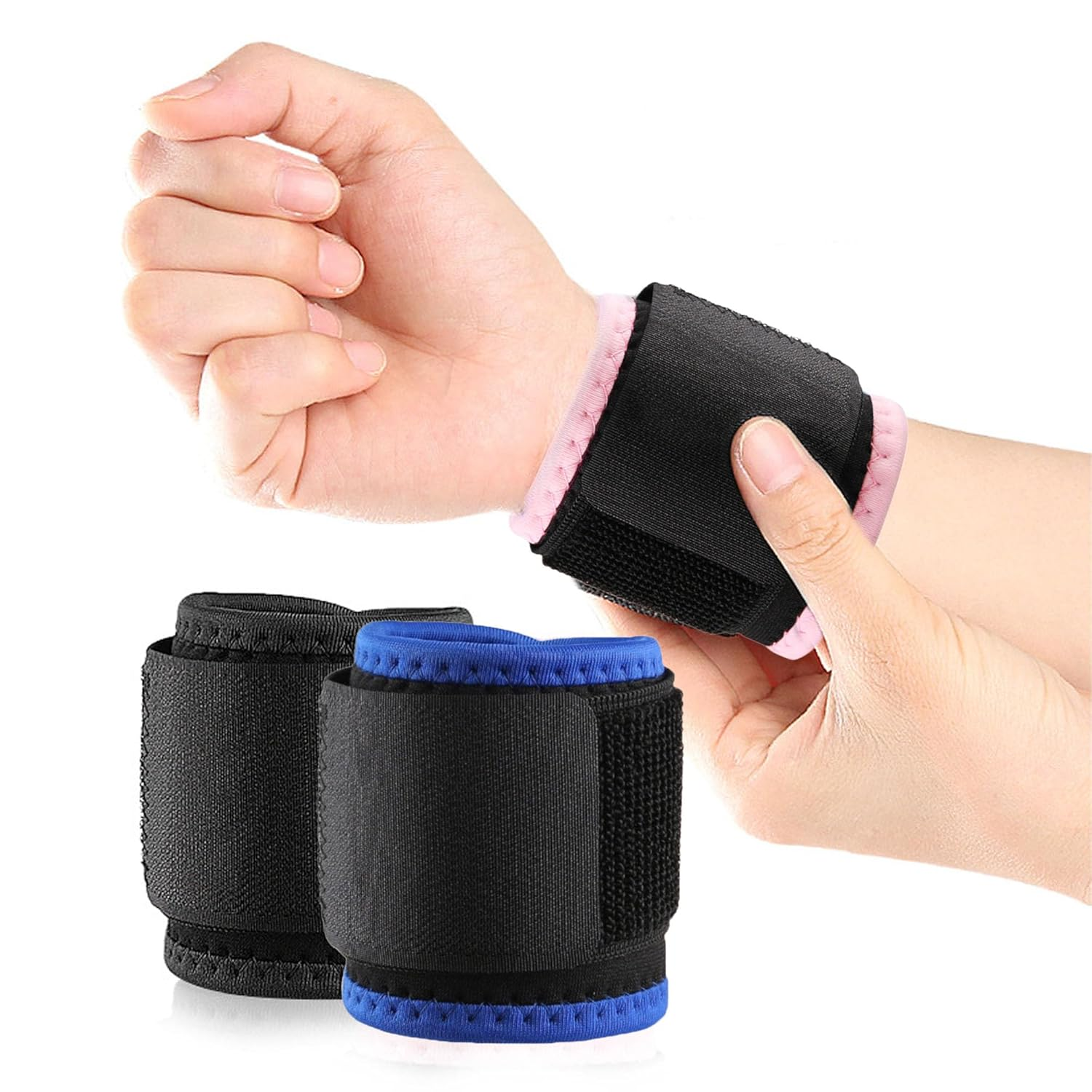 Wrist Brace 2 Pack - Wrist Support for Carpal Tunnel Pain Relief for Men & Women - Adjustable Wrist Straps for Weightlifting, Gym, Sports, Cycling - Comfortable & Flexible Wrist Guard for Sprains (Pink)