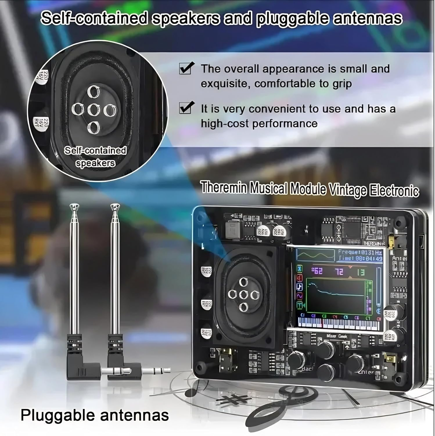 Mini Theremin Musical Electronic Instrument Type C Voices Theremin Vintage Musical Module Ingenious Electronic Instrument Multiple Adjustable Voices Creative Instrument,With Color Screen image number 4