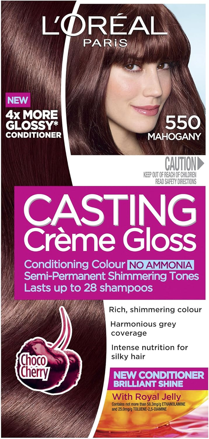 L'Oreal Paris Casting Cr&egrave;me Gloss Semi-Permanent Hair Colour - 550 Mahogany (Ammonia Free) (Pack of 2)