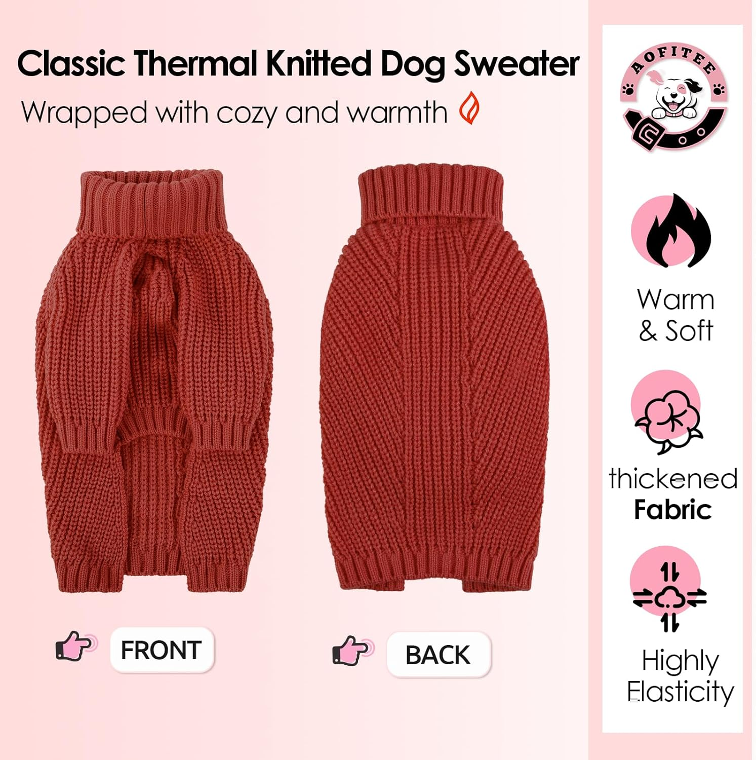 AOFITEE Dog Sweater for Small Dogs, Solid Knitted Dog Jumper, Warm Winter Turtleneck Sweater, Puppy Cat Sweater, Small Dog Sweater for Chihuahua, Bulldog, Dachshund, Yorkie image number 4
