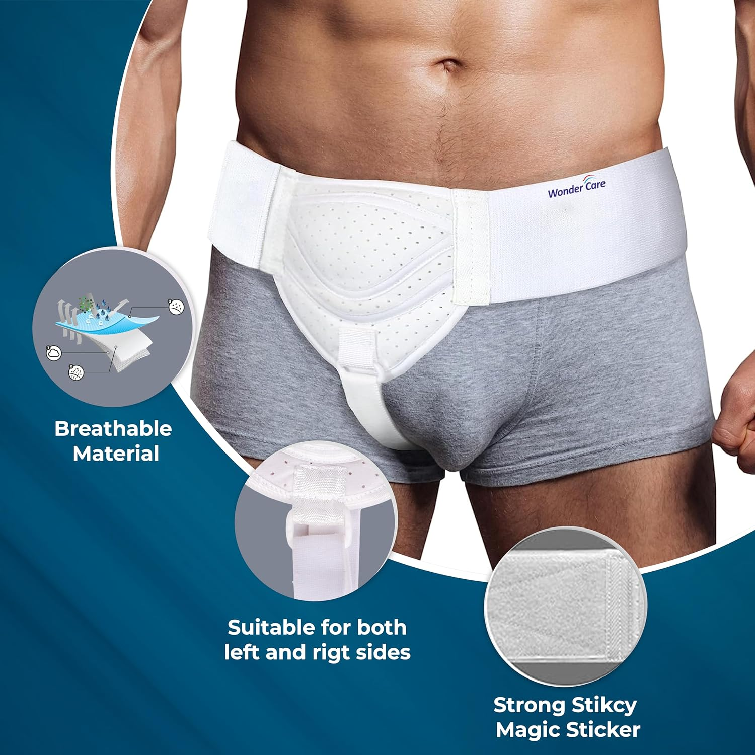 Wonder Care Hernia Belt for Men Inguinal Hernia Support Belt Pain Relief with Removable Compression Pads Groin Hernia Truss Flexible Adjustable Groin Straps Left or Right Inguinal Hernia Truss Brace-S/M image number 6