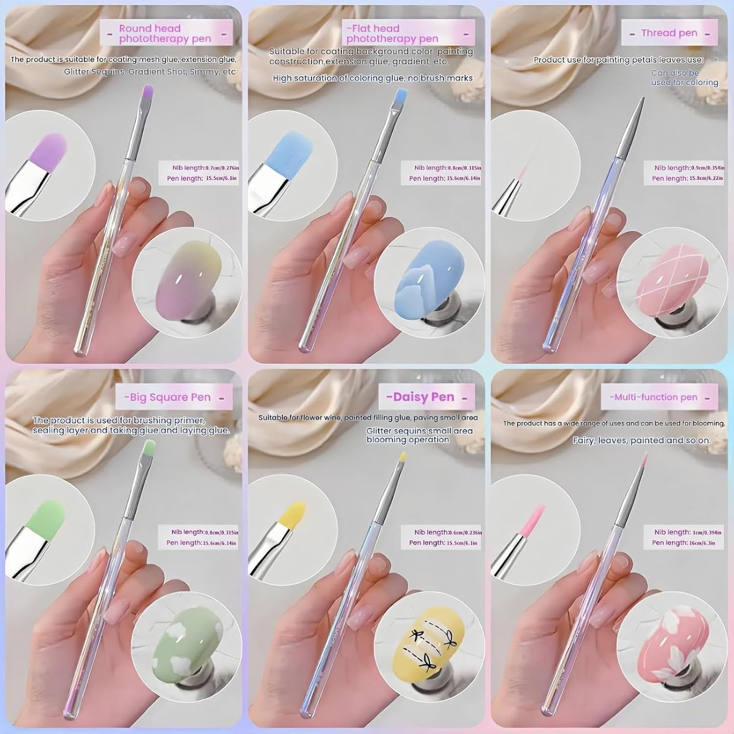 Nail Art Brushes Acrylic Nail Brush Design Pen Set - Gel Nail Polish Painting, Nail Extension Gel Builder Gel Brush, Nail Art Fine Liner Brush for DIY Manicure (6Pcs) image number 3