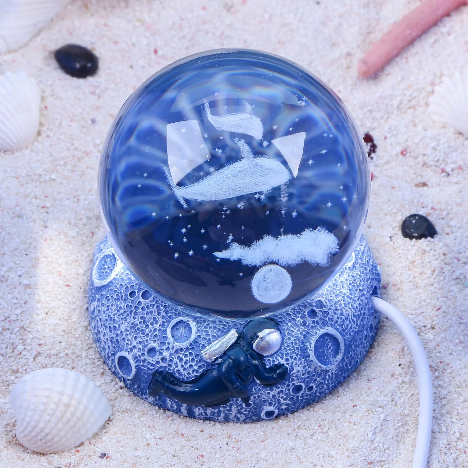 3D Crystal Ball Night Light USB Cool Lamp with LED Lighted Base (Whales) image number 2