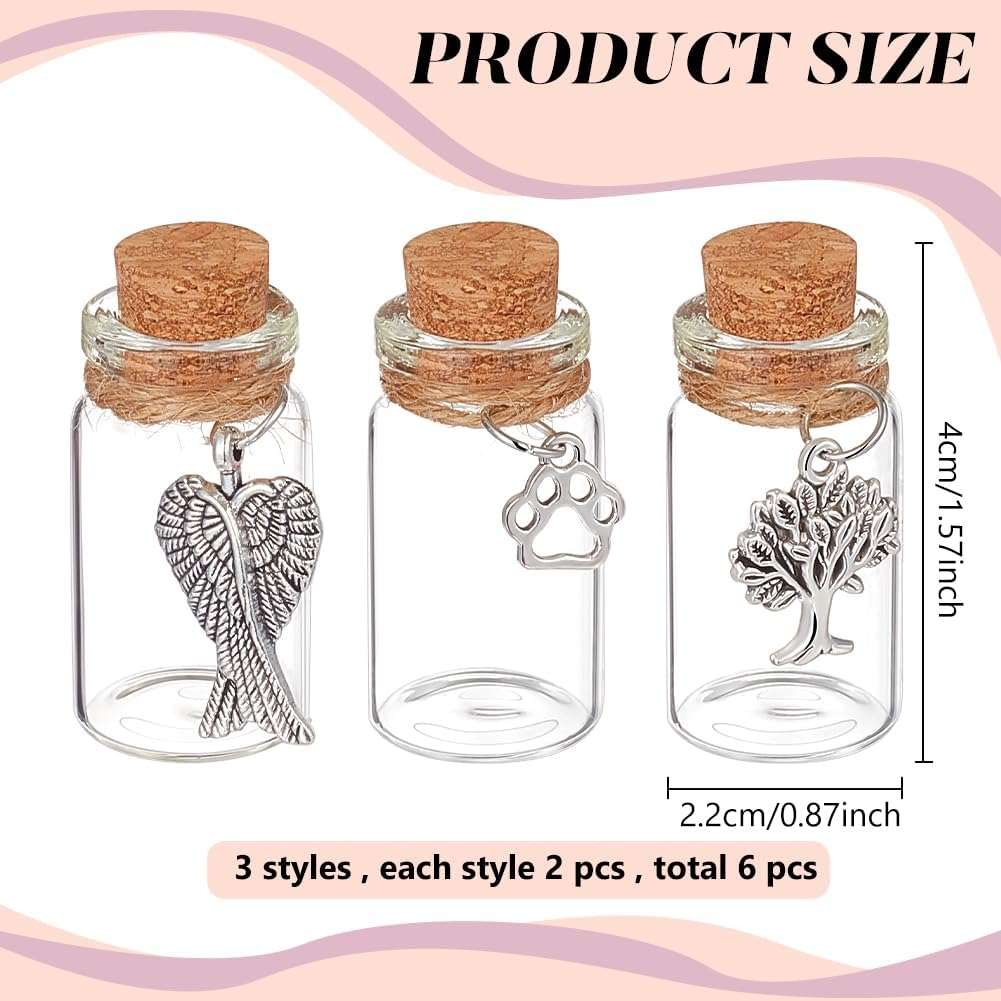 WEBEEDY 6 Pcs Memorial Bottle for Pet,Pet Memorial Urns Small Glass Jars Dogs & Cats Memorial Glass Keepsake with Silver Pendant for Pet Owner Remembrance Sympathy Condolence Gift image number 4
