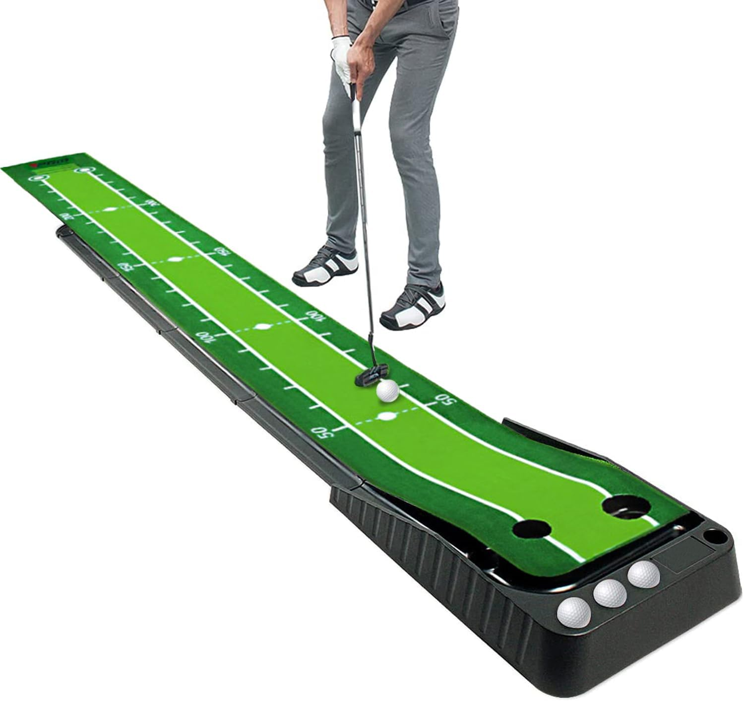 Asgens Golf Putting Green Mat with Auto Ball Return System 2 Holes / 2 Sizes Golf Game Practice Equipment and Golf Gifts for Home Office Backyard Indoor Outdoor Use - 9.8 Feet with 3 Bonus Balls image number 2