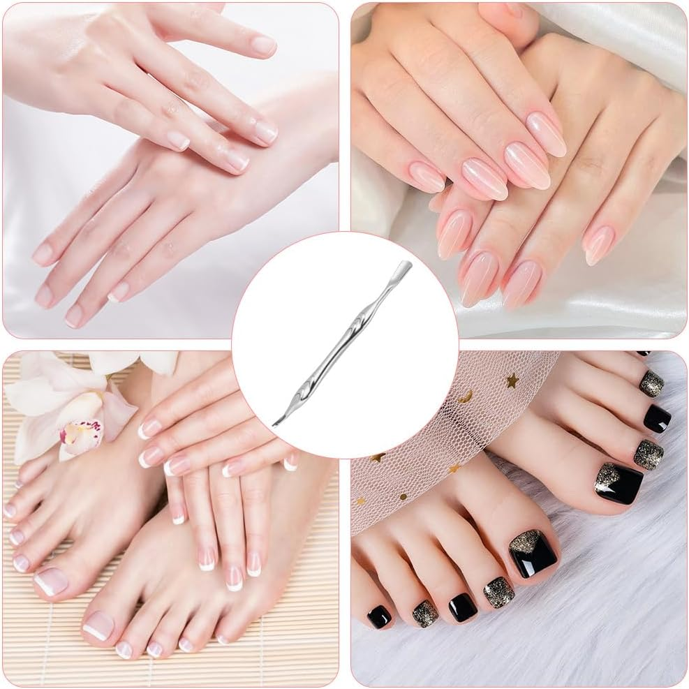 Alaoo Cuticle Pusher with Fork, 2-In-1 Stainless Steel Metal Spatula, Cuticle Pusher, Dual Ends Cuticle Fork, Professional Nail Pusher Spatula Pusher for Processing Cuticle, Manicure, Pedicure (A) image number 3