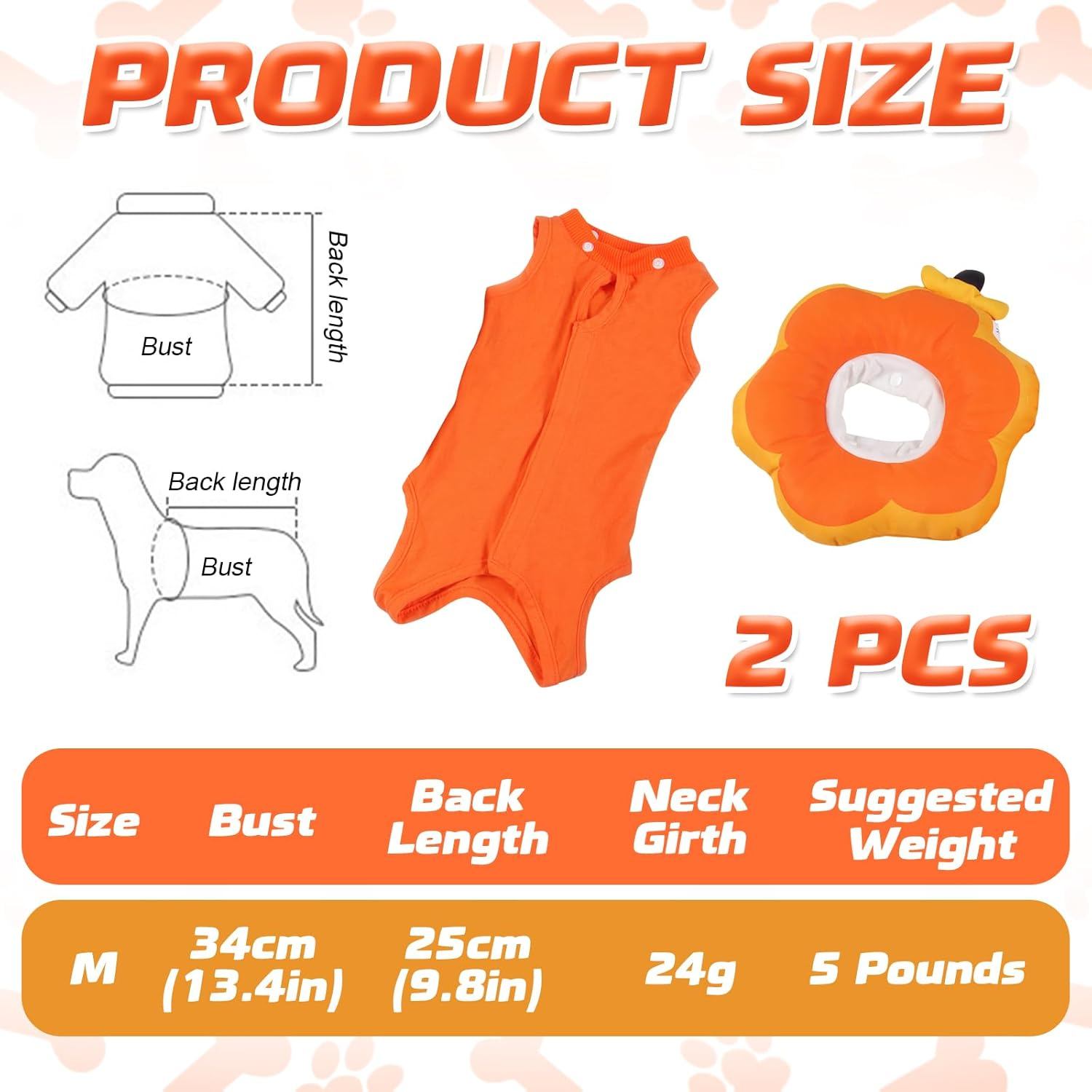 Cat Recovery Set: Fruit-Shaped E-Collar & Neutering Suit,Adjustable Cat Recovery Collars and Cat Surgery Recovery Suit,Soft Polyester for Post-Surgery Comfort,For Cats after Surgery (Orange, M) image number 6