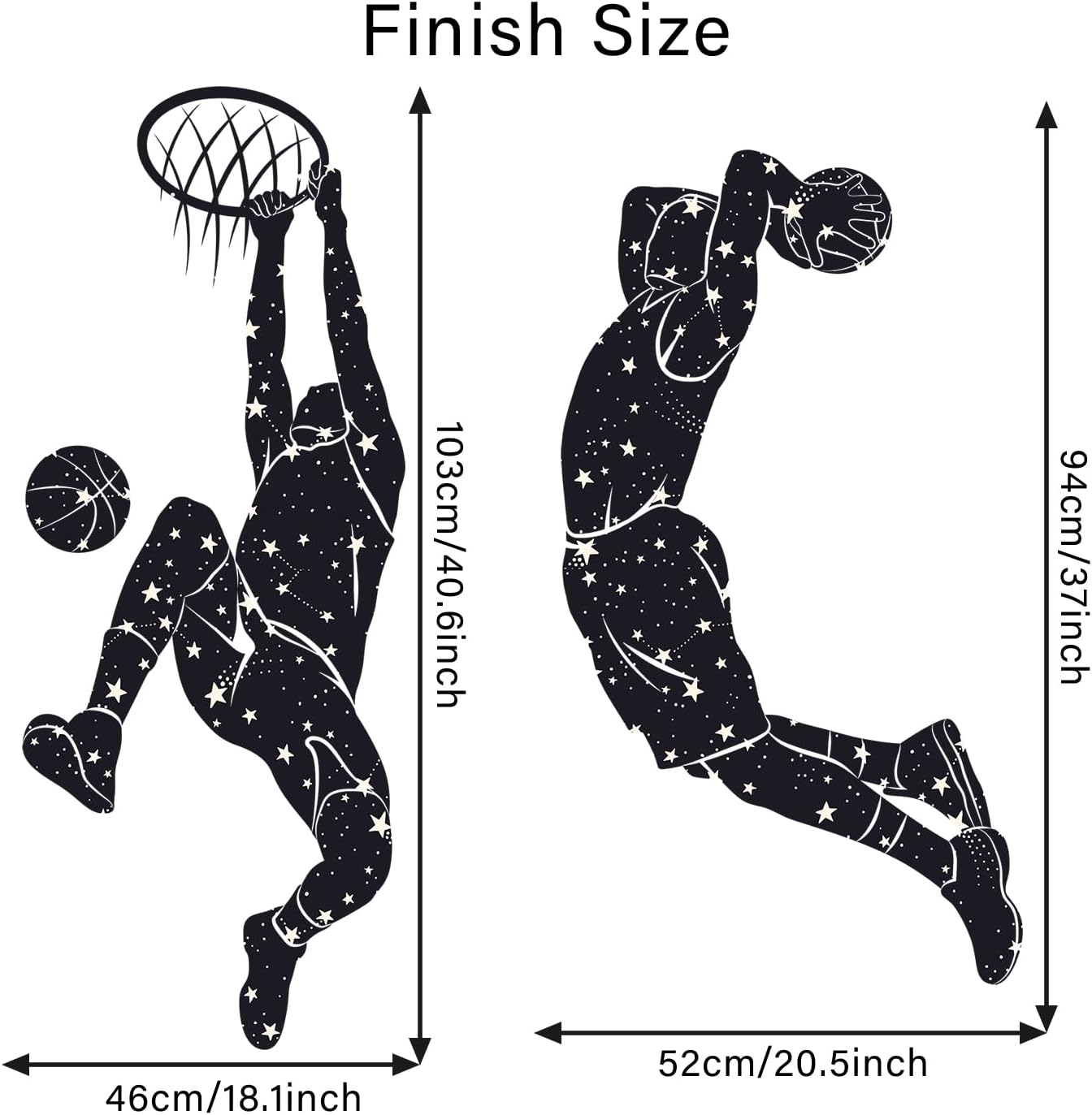 Removable Basketball Dunk Wall Decals, Sports Player Silhouette Stickers, Peel & Stick Decor for Teens Boys Room, Living Room, Classroom, Playroom Decoration image number 4