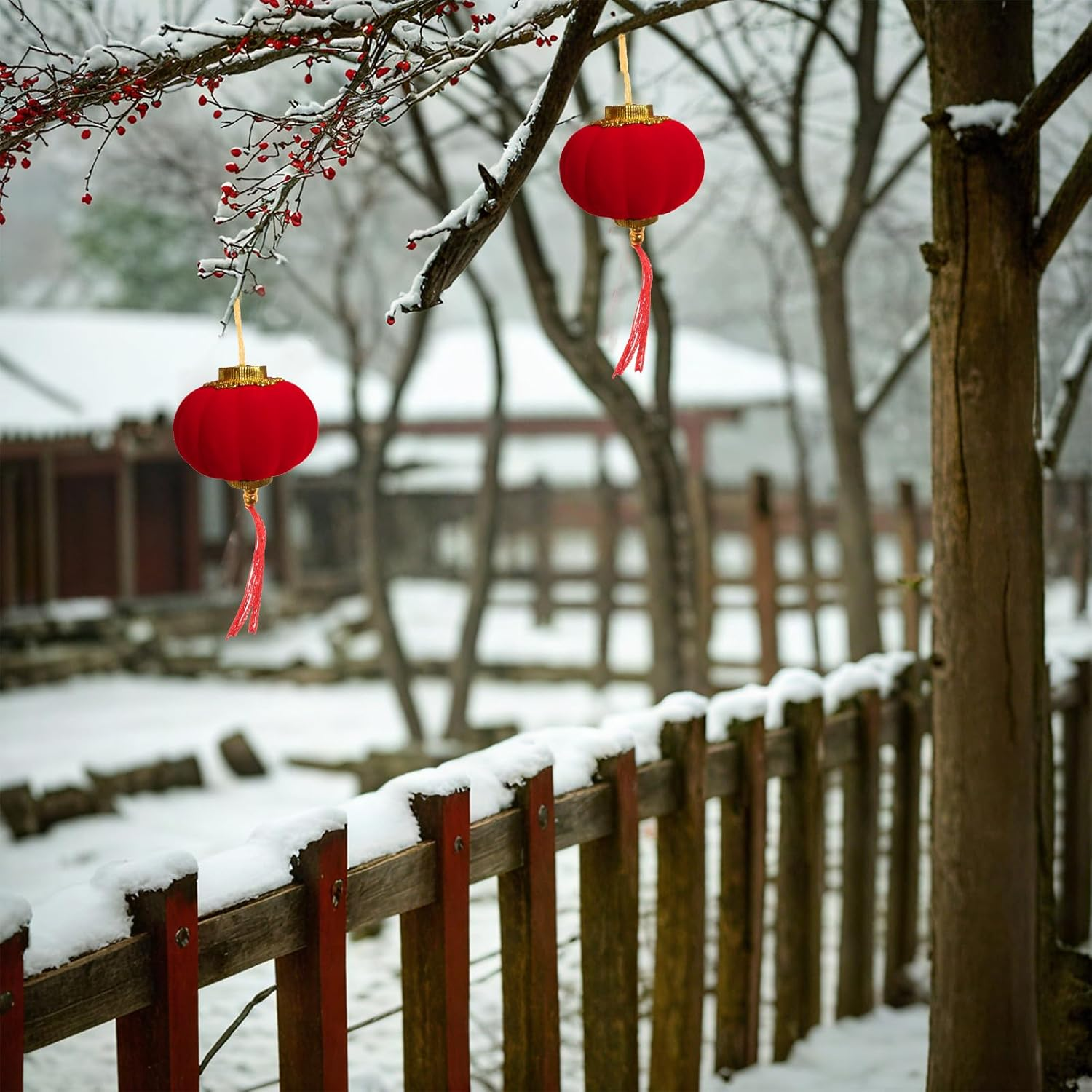 Mini Hanging Red Lanterns for Chinese New Year Decor, 16-Pack Lucky Festival Lanterns for Spring Festival, Lunar New Year & Party Decoration