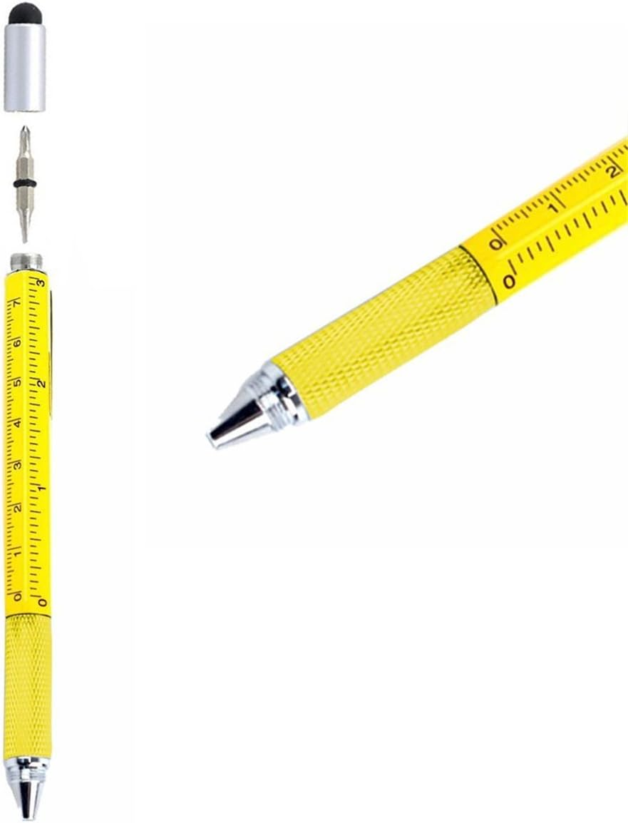 6 in 1 Tech Tool Pen with Ruler, Ballpoint Pen, Levelgauge, Stylus and 2 Screwdriver, Sturdy Aluminum Multifunction Tools Pen for Smartphones and Tablets (Yellow) image number 4