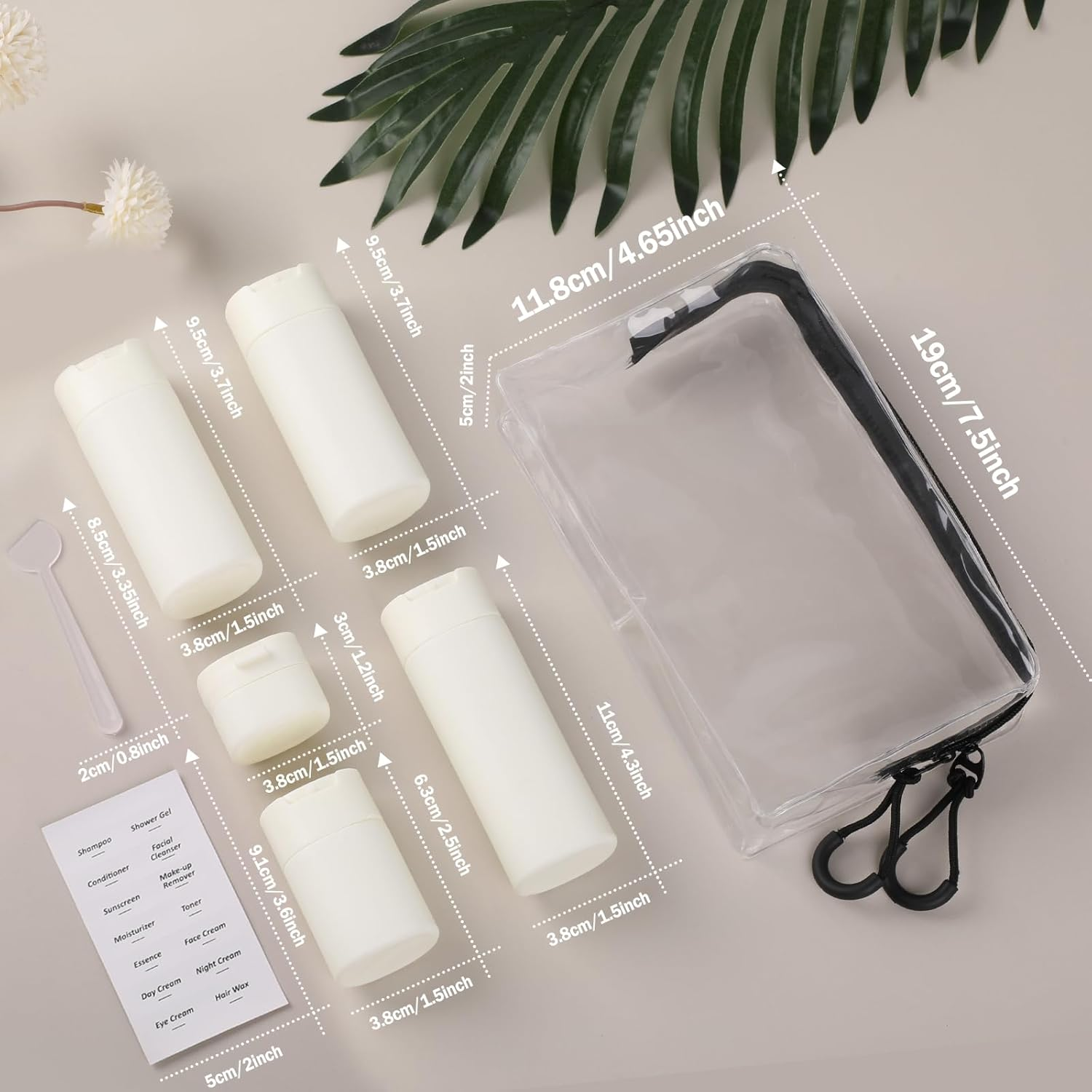 5Pcs Travel Bottles Set, Geeric Refillable Toiletry Bottle 50&mdash;100Ml TSA Approved Leak-Proof Small Cream Can Soft Bottle for Shampoo, Lotion,Cream+Waterproof Bag White - Gray image number 6