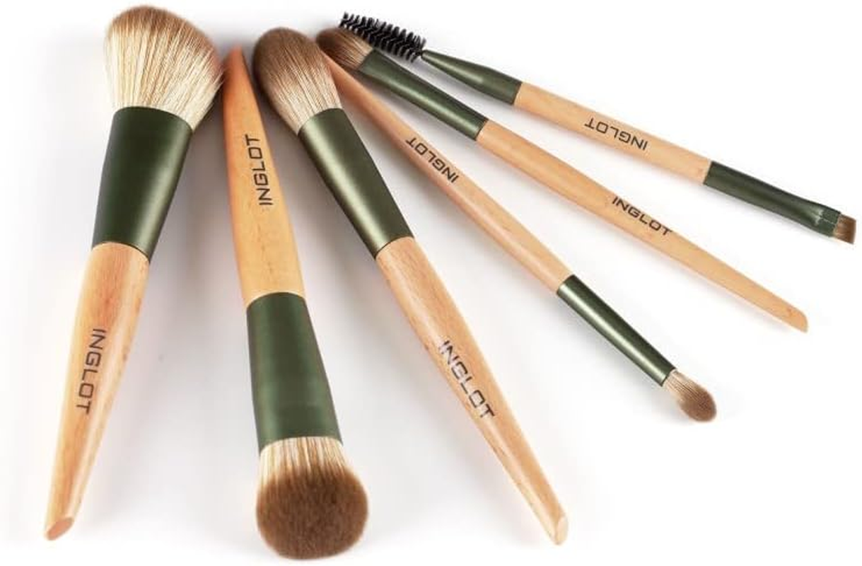 INGLOT Brush Tube Makeup Set - 6 Professional Synthetic Brushes in a Stylish Green Travel Bag | Ideal for Everyday Use and Travel | for Face, Eyes and Eyebrows | image number 3