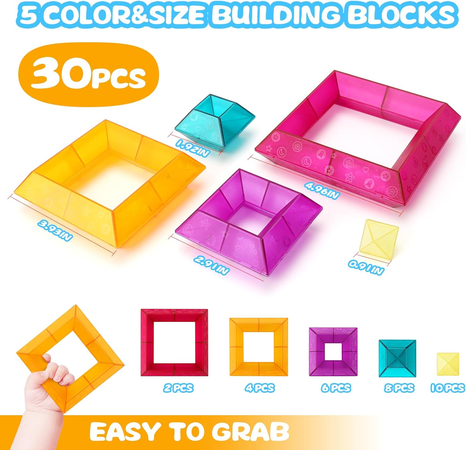 Building Block Sets for Kids Baby, 30 Pcs Stacking Blocks Toys, STEM Preschool Learning Activities Educational Light Table Toys Gifts for Toddlers Age 18M+. image number 1