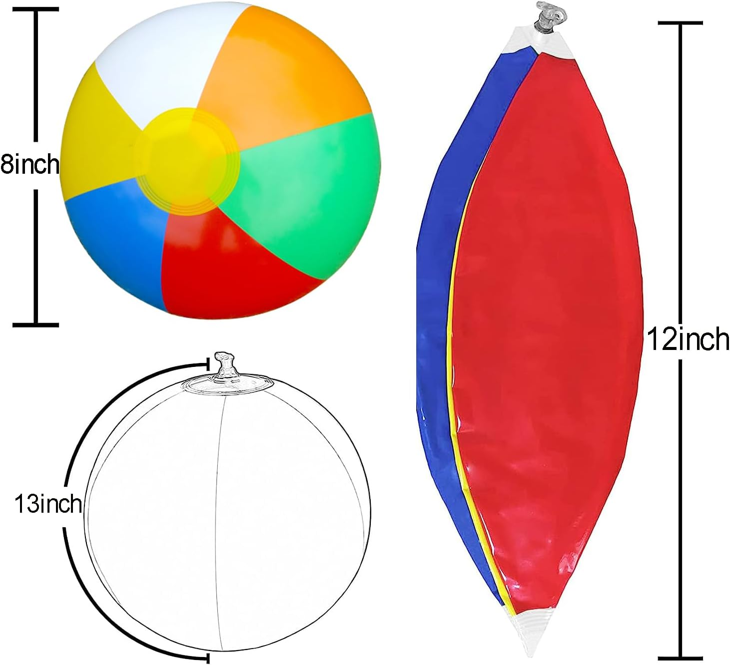 10 Pack 12Inch Rainbow Beach Balls Inflatable Swimming Pool Beach Balls Toys Outdoor Activity Gifts for Summer Water Games Hawaiian Tropical Theme Party image number 2