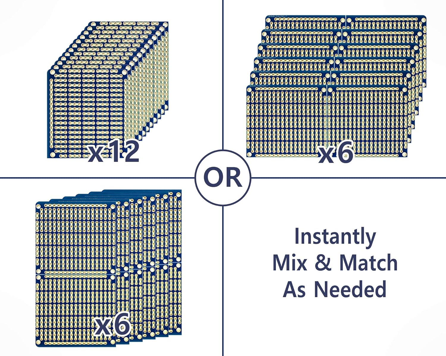 Electrocookie Snappable PCB, Strip Board with Power Rails for Arduino and Electronics, Gold-Plated, 3.8"X3.5" (3 Pack, Blue)