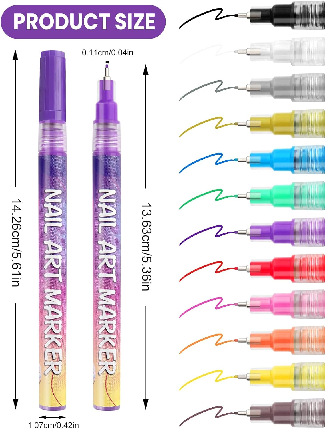 Kalolary 12 Colours 3D Nail Art Pens Upgraded Ultra Thin Tip - Waterproof Nail Polish Pens Quick Drying Nail Graffiti Dotting Painting Liner for DIY Nail Art Design (0.5 Mm) image number 3