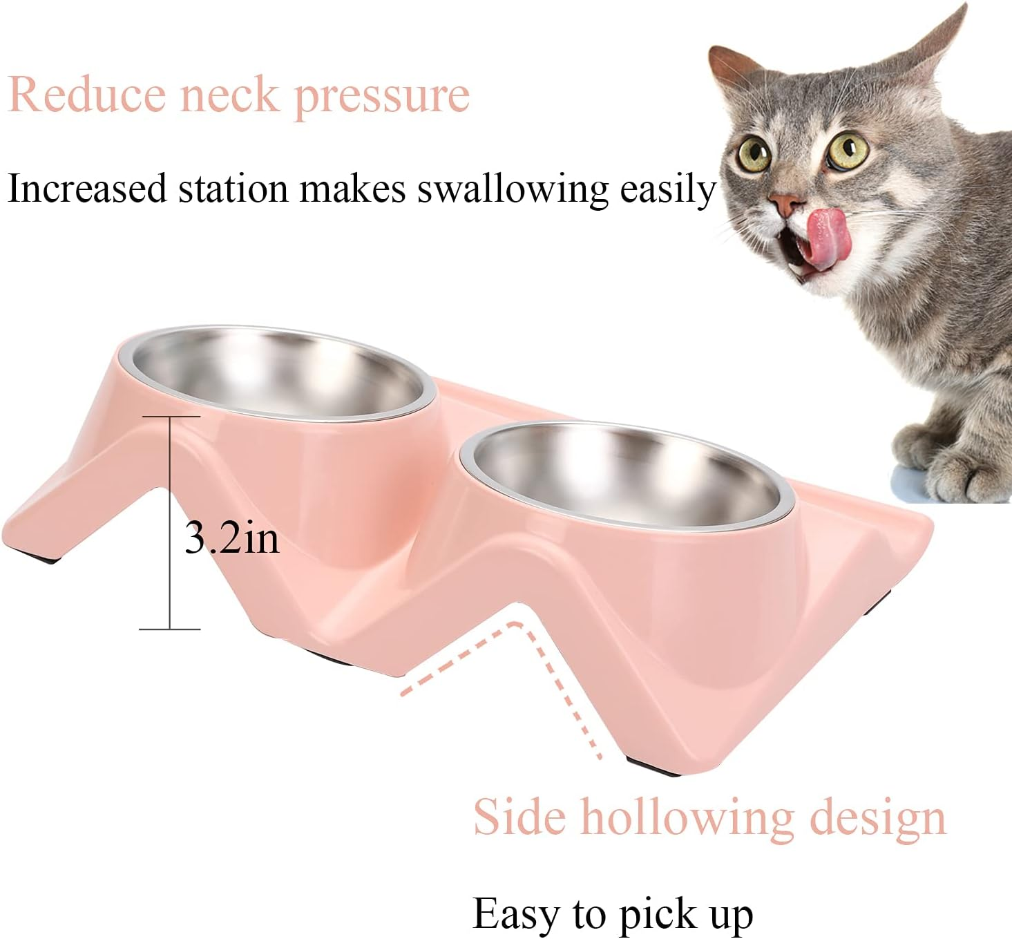 Cat Bowls Double Raised Cat Food Water Bowls Set Tilted Cat Feeding Bowl Elevated Stainless Steel Dog Bowls with Stand for Indoor Cats and Small Dogs/29 image number 2