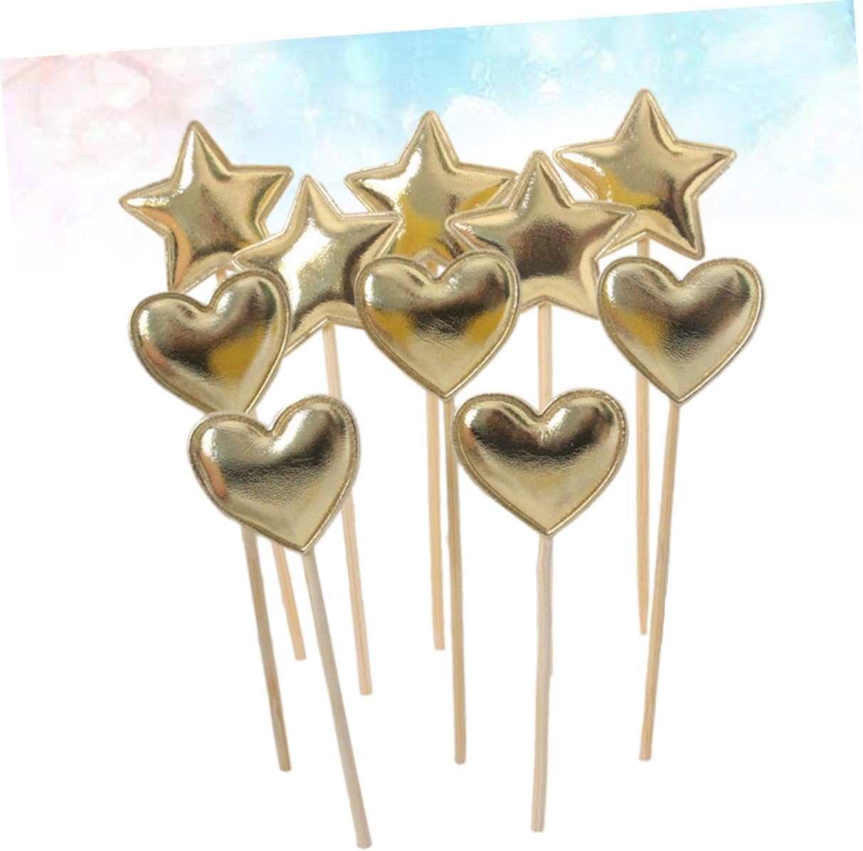 50Pcs Gold Heart and Five-Pointed Star Cake Picks for Party Dessert Toppers Wooden Cupcake Picks for Wedding Baby Shower Birthday Food Fruit Decoration image number 6