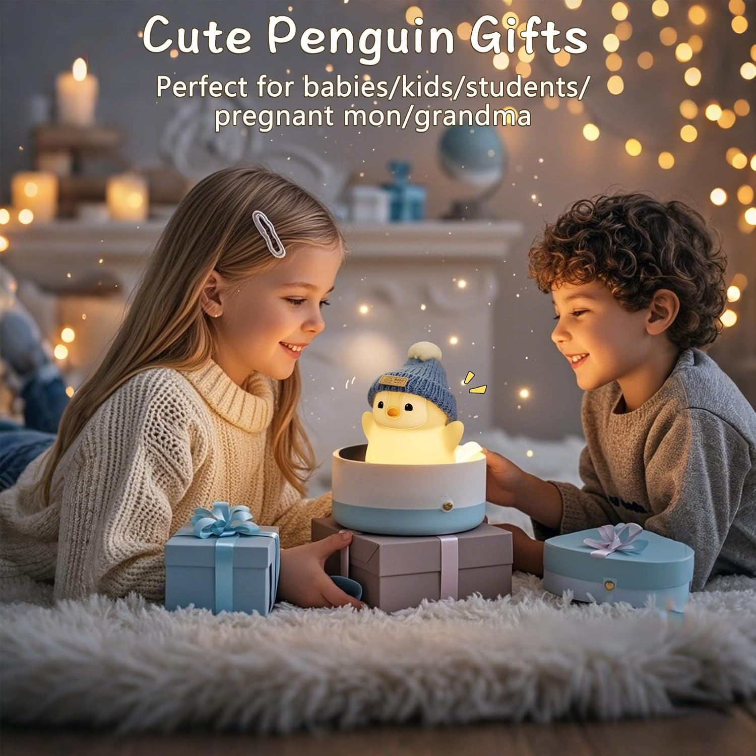 FAMIDUO Penguin Night Light for Kids, Adorable Penguin Lamp with Hat, Food Grade Silicone Nursery Nightlight, Rechargeable/Dimmable/Timer,Led Squishy Novelty Animal Bedside Lamp,Funny Gifts for Boys image number 2