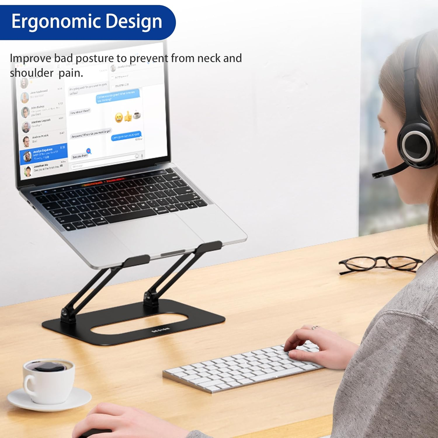 BESIGN LSX9 Laptop Stand, Ergonomic Adjustable Notebook Stand, Riser Holder Computer Stand Compatible with Air, Pro, Dell, HP, Lenovo More 10-14" Laptops, Black image number 1