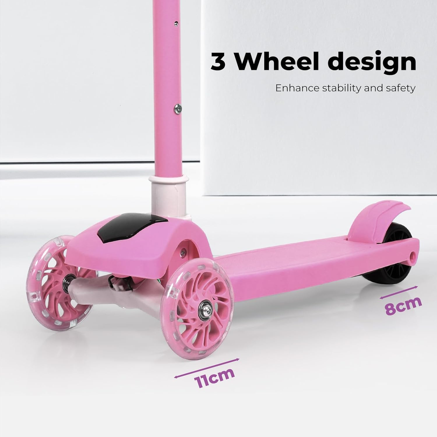 Bopeep 3 Wheeled Scooter for Kids, 3 Wheels Foldable Kick Scooter with Flashing LED Lights for Boys Girls, Lean to Steer，3 Levels Height Adjustable Scooter, 3-6 Years Old, Toddler Scooter Music
