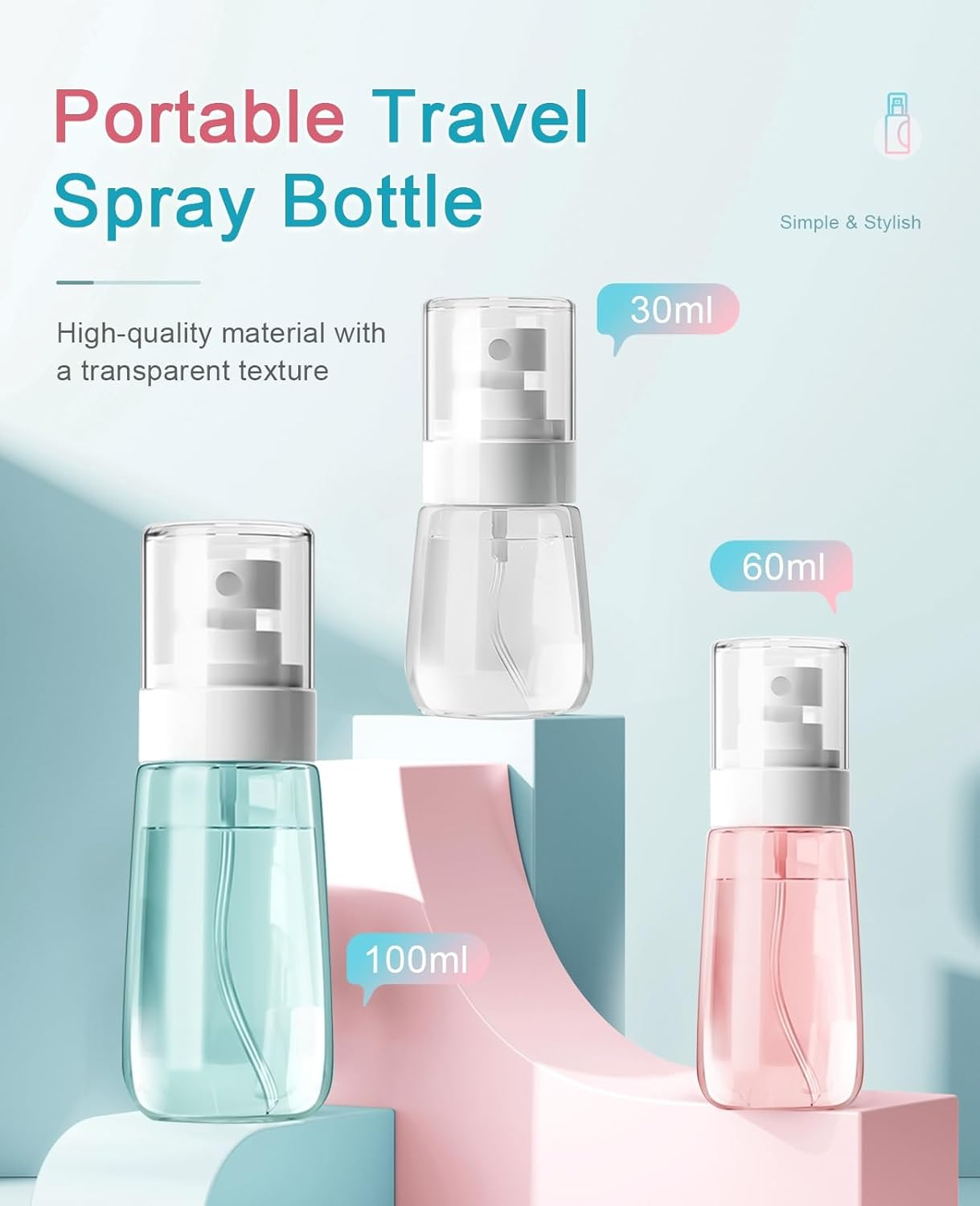 SUBORAWOS Spray Bottle Mini Delicate Small Bottle Can Empty Transparent Sprayer Refillable Liquid Dispenser Travel Container Suitable for Skin Care Hair Gel Lotion (3P-30Ml)