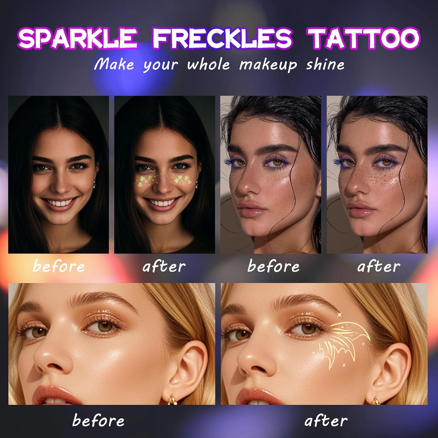 VANERIA Glitter Freckles Face Tattoo 8 PCS Sparkle Star Freckles for Girls,Face Glitter Makeup Patches (Rose Gold) - Gold image number 3