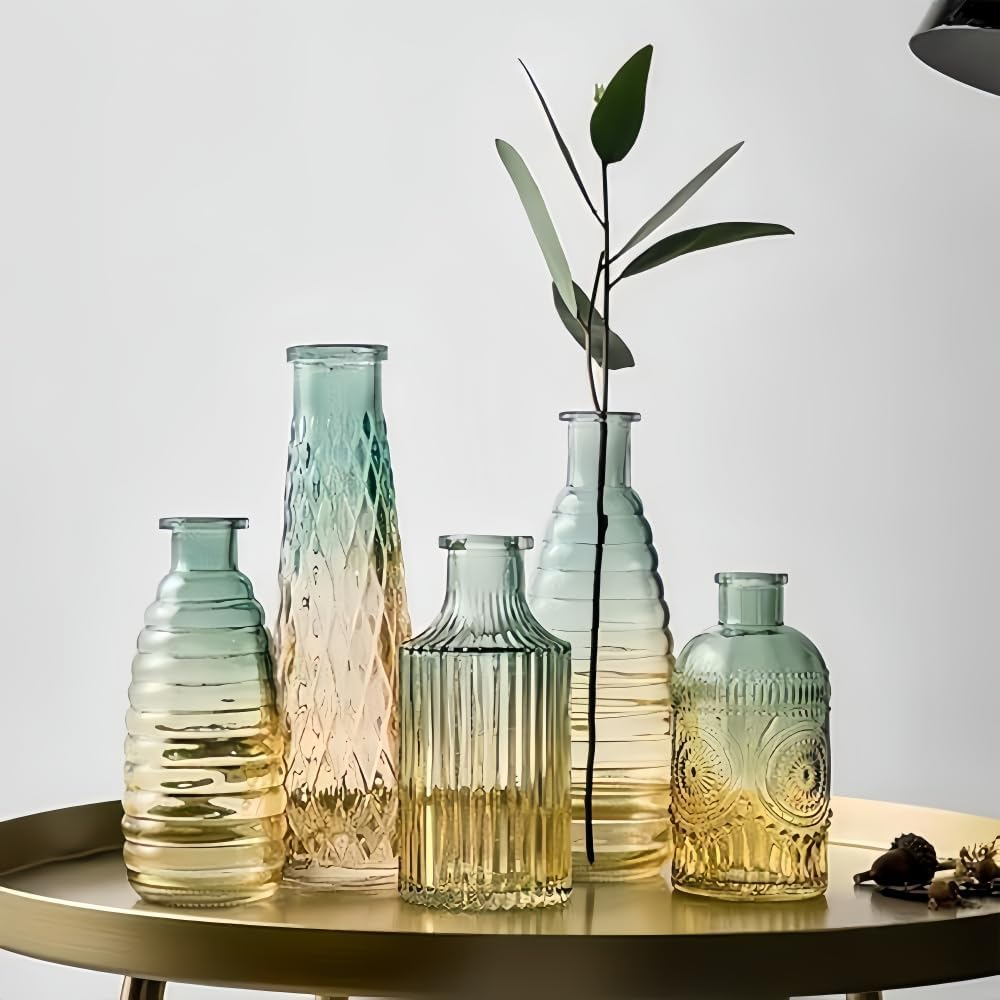 Glass Bud Vases Set of 5,Small Flower Vases for Decorative,Mini Vintage Vase for Wedding, Home,Table Decoration image number 5