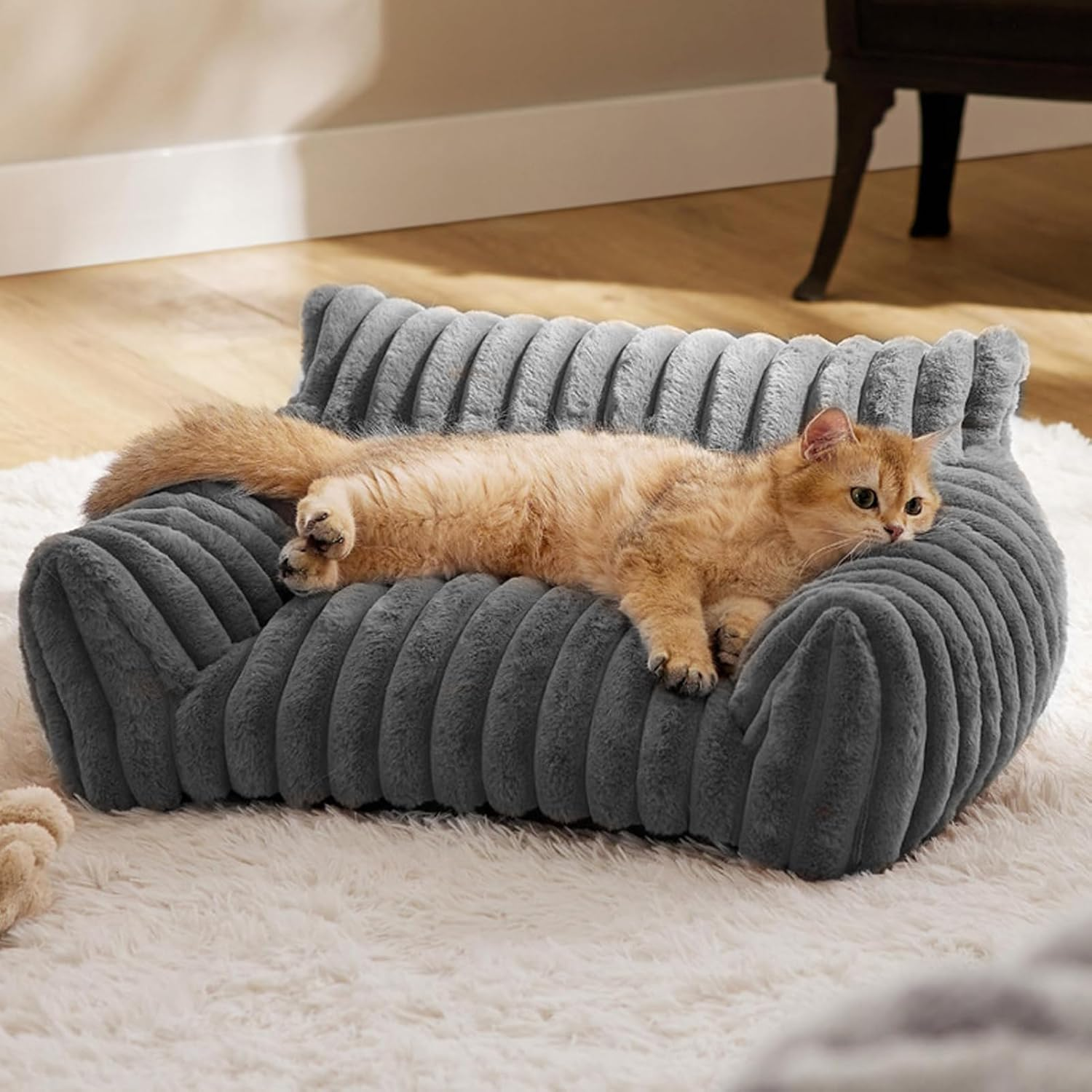 Cat Sofa Bed | Indoor Pet Couch | Elevated Cozy Cat and Dog Sofa Bed for Car Bedroom Apartment Travel Patio Indoors and Outdoors - Gray image number 5