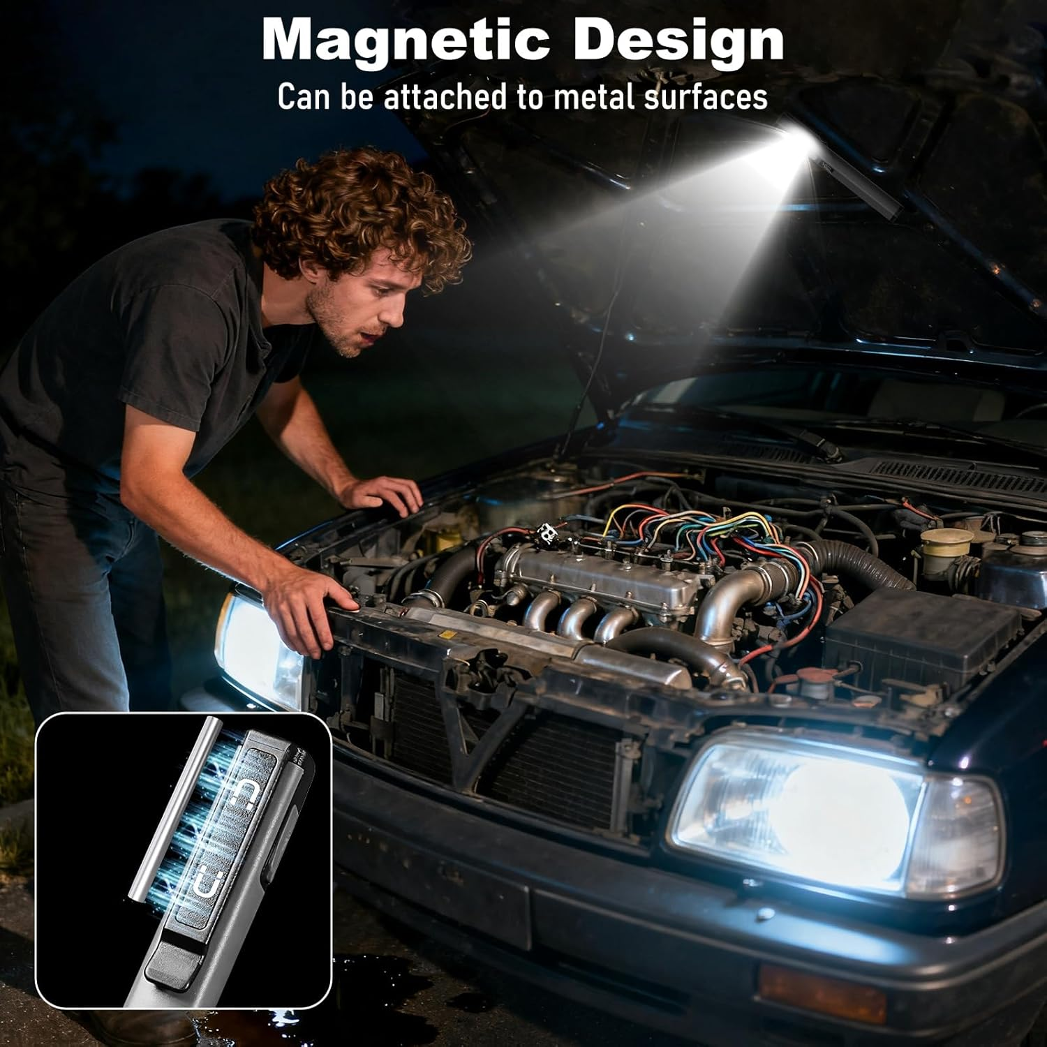 Pack of 2 LED Pen Lamp with Magnet, Rechargeable COB Work Light with 6 Modes & Battery Level Indicator, Waterproof Portable Inspection Lights for Camping, Repairs, Emergencies, Workshop Lamp image number 3