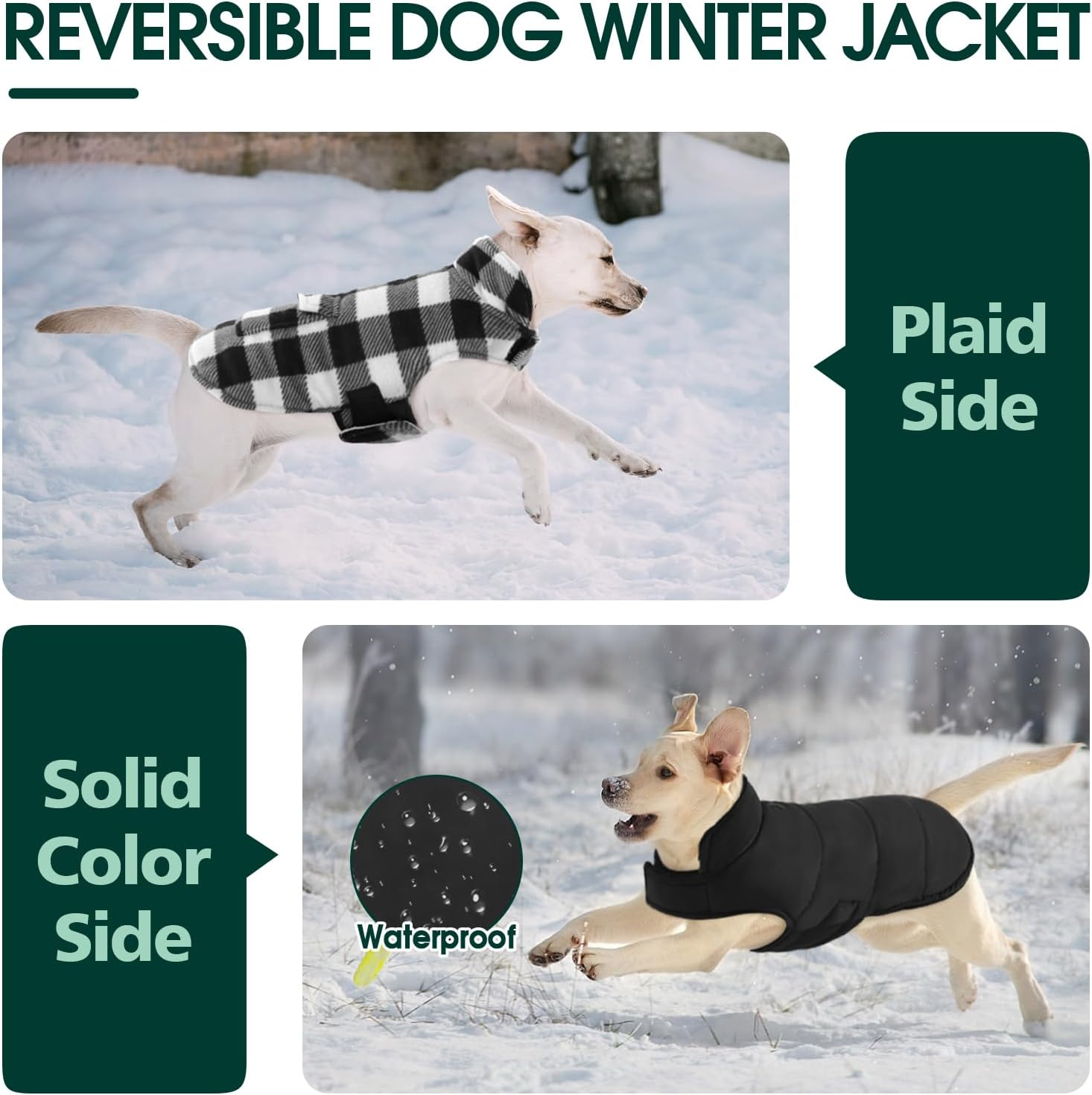 Kuoser Winter Coat, Windproof Fleece Jacket British Style Plaid Cold Weather Vest, Reversible Cozy Warm Dog Clothes, Pet Apparel for Small Dogs(White,Xs) image number 3