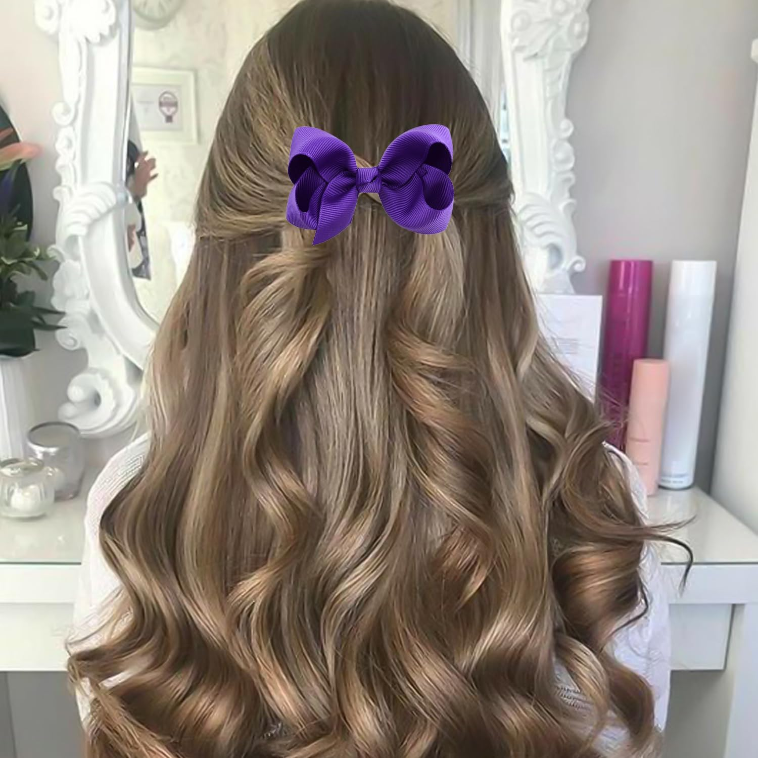 4 Purple Hair Accessories, Pack of 50 Women'S Hair Ties, Women'S Bow Hair Clips, Girls Bow Hair Accessories, Suitable for Daily Wear and Match with School Uniforms image number 1