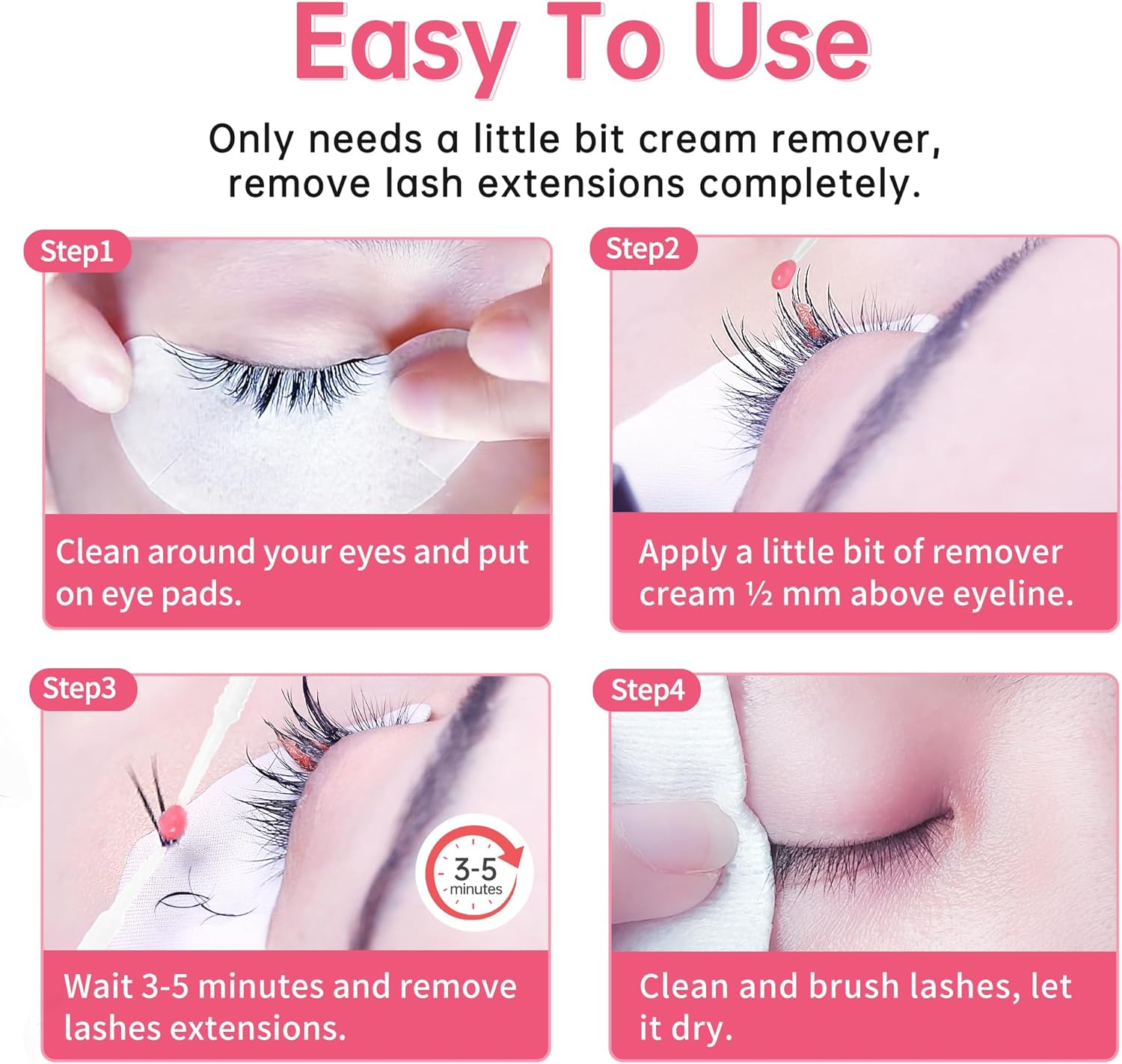 Beauty7 Eyelash Extension Remover Cream Lash Removal Cream Safe Fast Remove Eyelash Glue Low Irritation Pink 5G