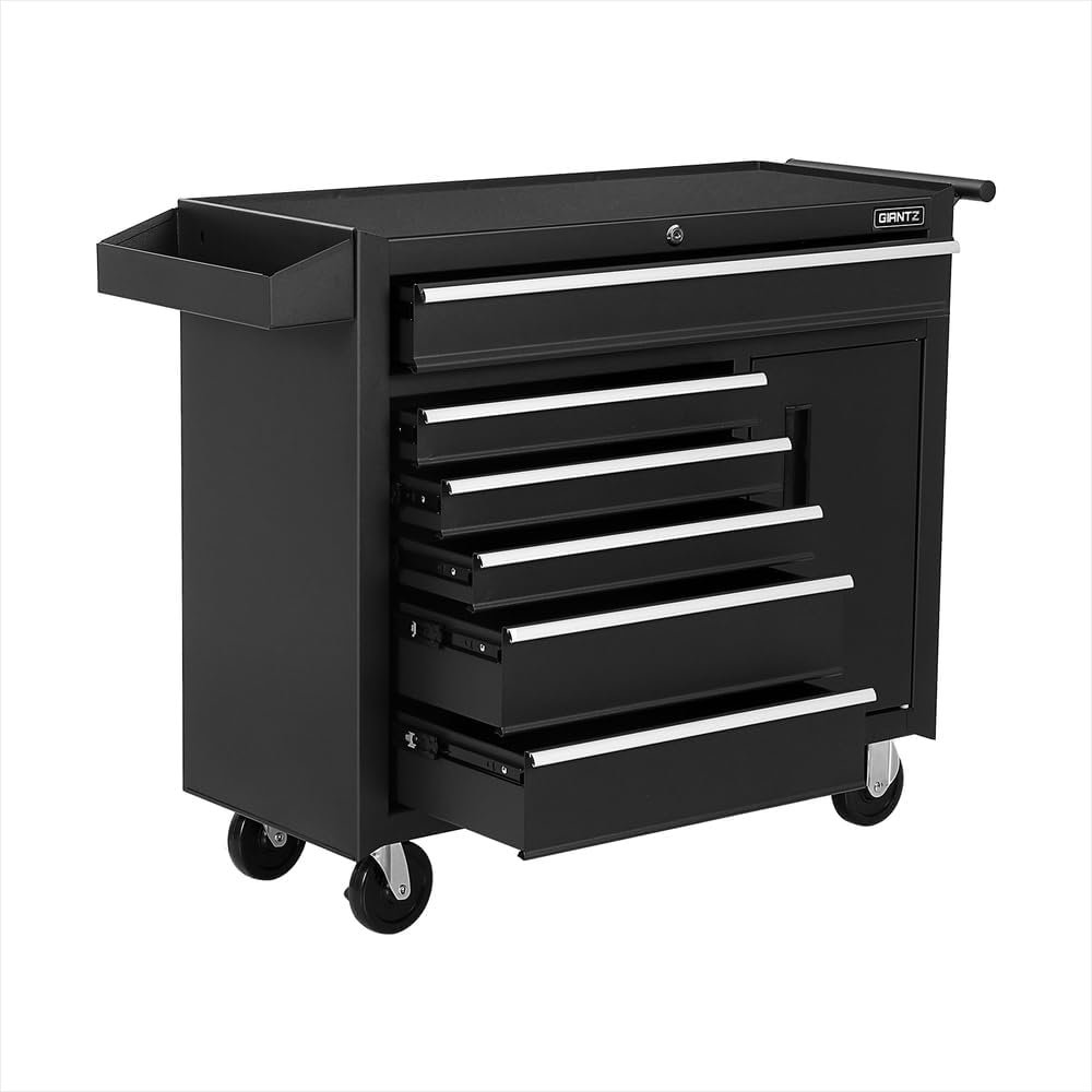Giantz 6 Drawers Large Tool Chest Trolley, Lockable Toolbox Tools Storage Box Cabinet Cart Garage Storage Organiser Boxes, 100Kg Capacity Heavy Duty with Wheels Brake Sturdy Construction Black image number 3