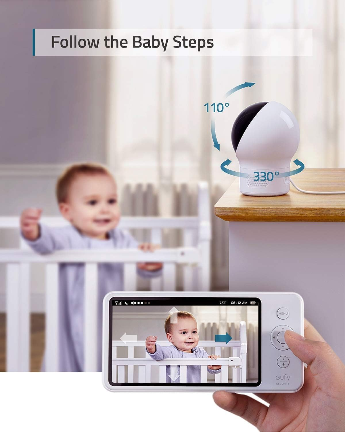 Eufy Security, Spaceview Pro Video Baby Monitor with 5" Screen, Two-Way Audio, Security Camera, 720P, Pan & Tilt, Night Vision, Lullaby Player, Wide Angle Lens Not Included (No App Required) image number 3