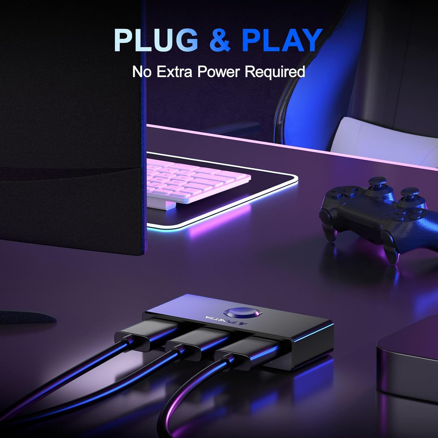 HDMI Switch 4K 60Hz, PORTTA Bi-Directional HDMI Splitter 1 in 2 Out, HDMI 2.0 Switcher 2 in 1 Out Hub Support HDR HDCP2.3 Compatible with Laptop, PS4, PS5, HDTV, Monitor (Support 1 Display at a Time) image number 3